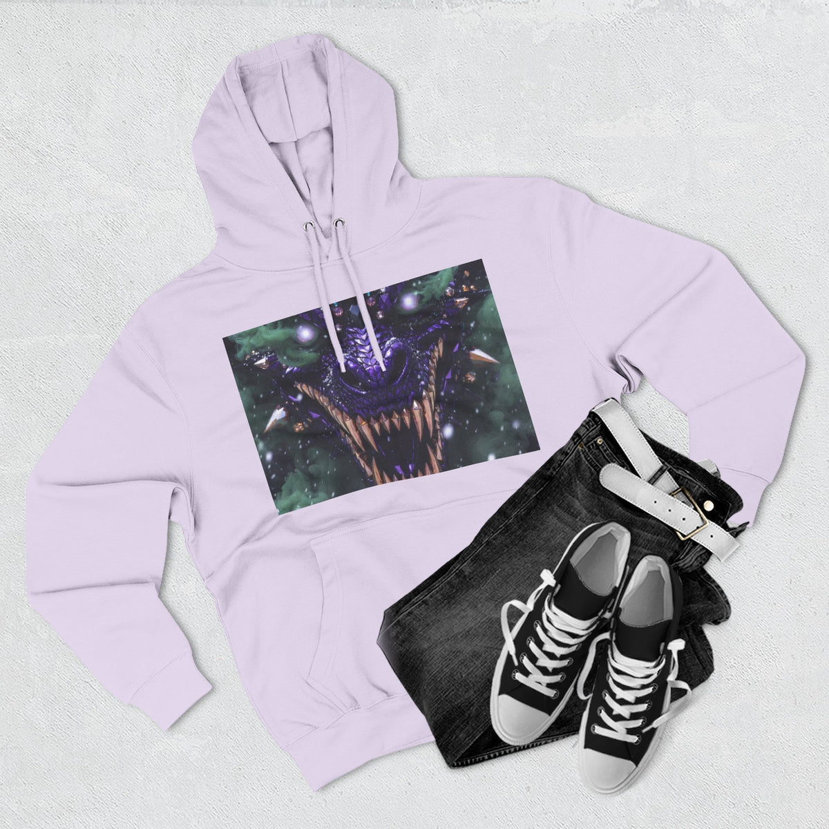 A Mystic Cosmic 🐉 Hoodie — Astral Galaxy Cat Chest Print Fleece Hoodie