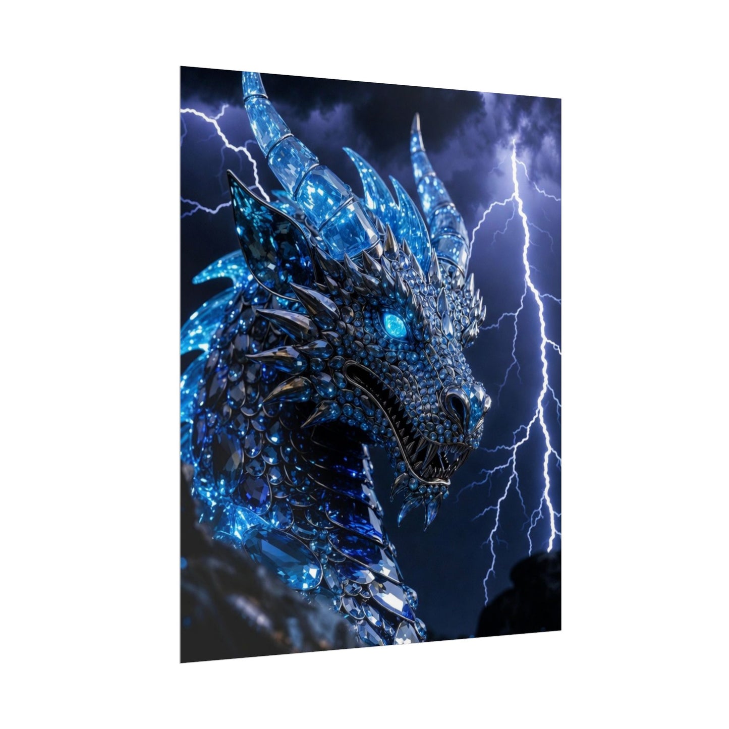 Blue Lightning Dragon Poster — Fantasy Wall Art Rolled Poster