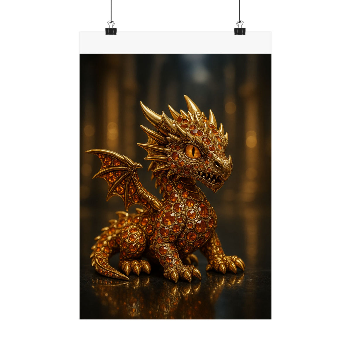 A Golden Orange Dragon Art Print, Satin Poster, Dragon Wall Art, Fantasy Decor, Gift for Gamers, Dragon Lover's Decoration