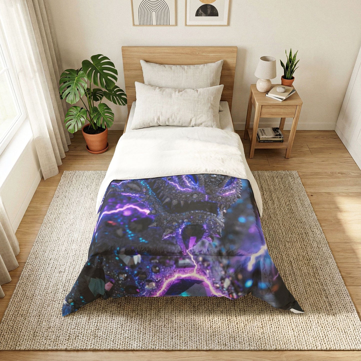 A Dragon Lightning Cotton Comforter – Purple Electric Fantasy Bedding