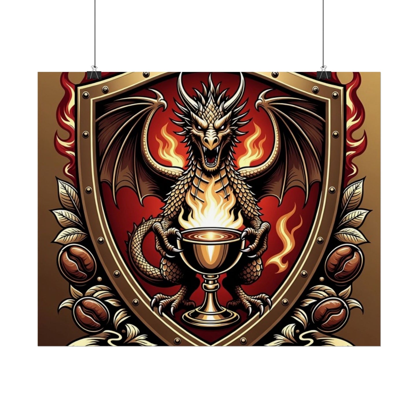 Dragon's Brew Poster — Fantasy Dragon Shield Artwork Rolled Poster