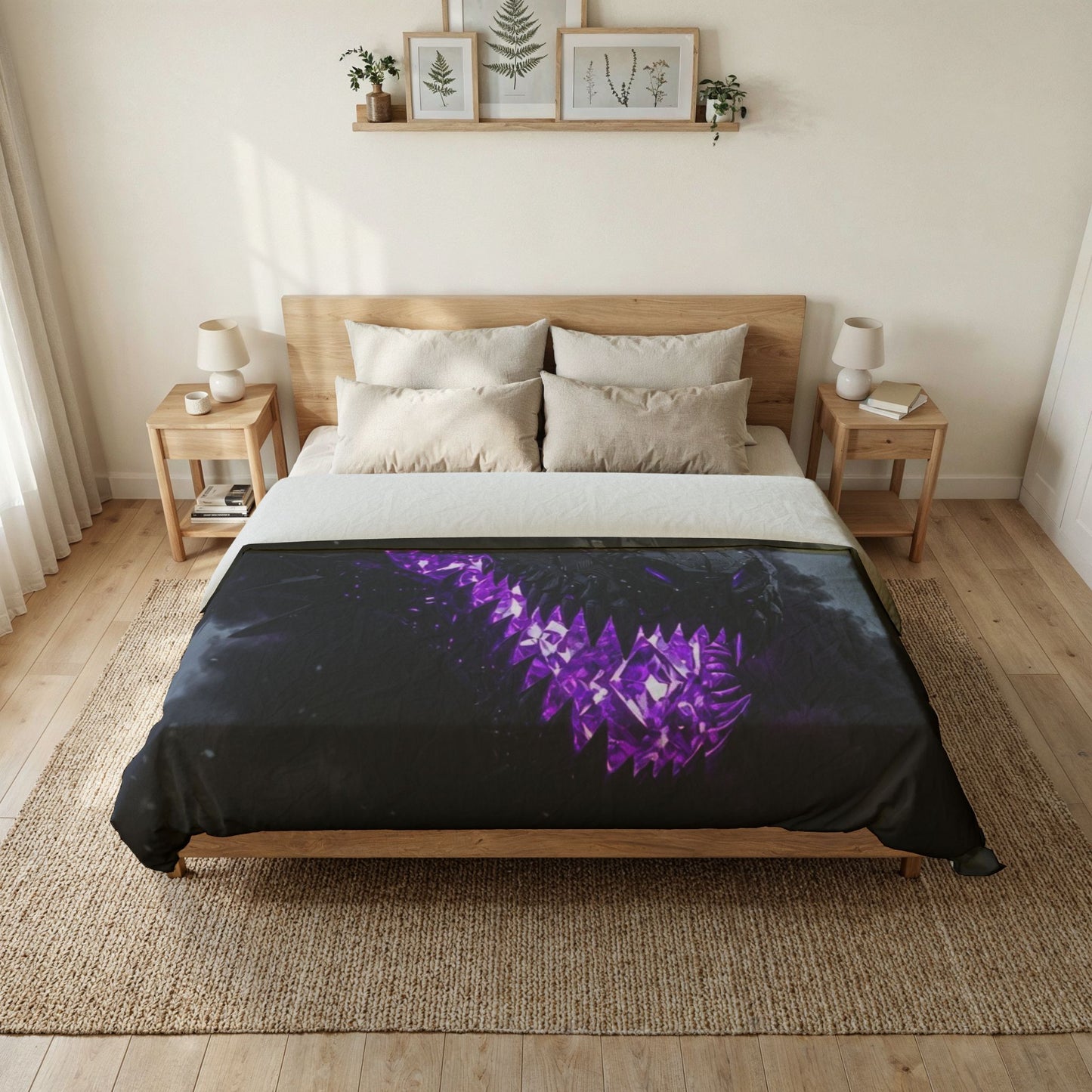 Dragon Smoke Duvet Cover — Dark Fantasy Purple Dragon Face Bedding