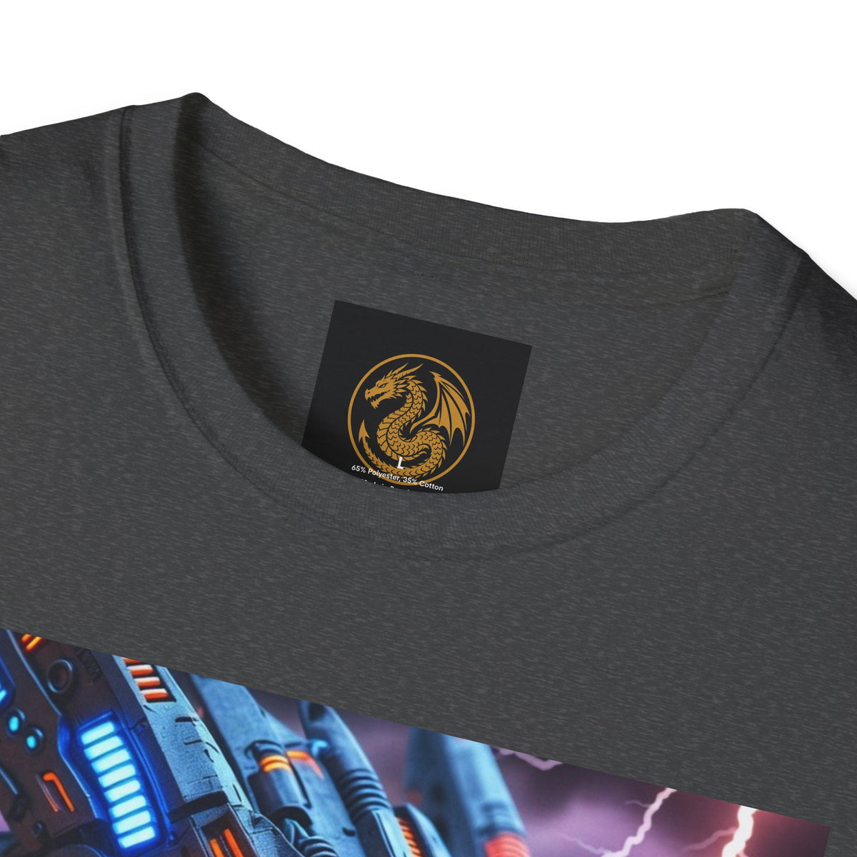 A Cyber Dragon T‑Shirt — Neon Mech Dragon with Lightning Graphic