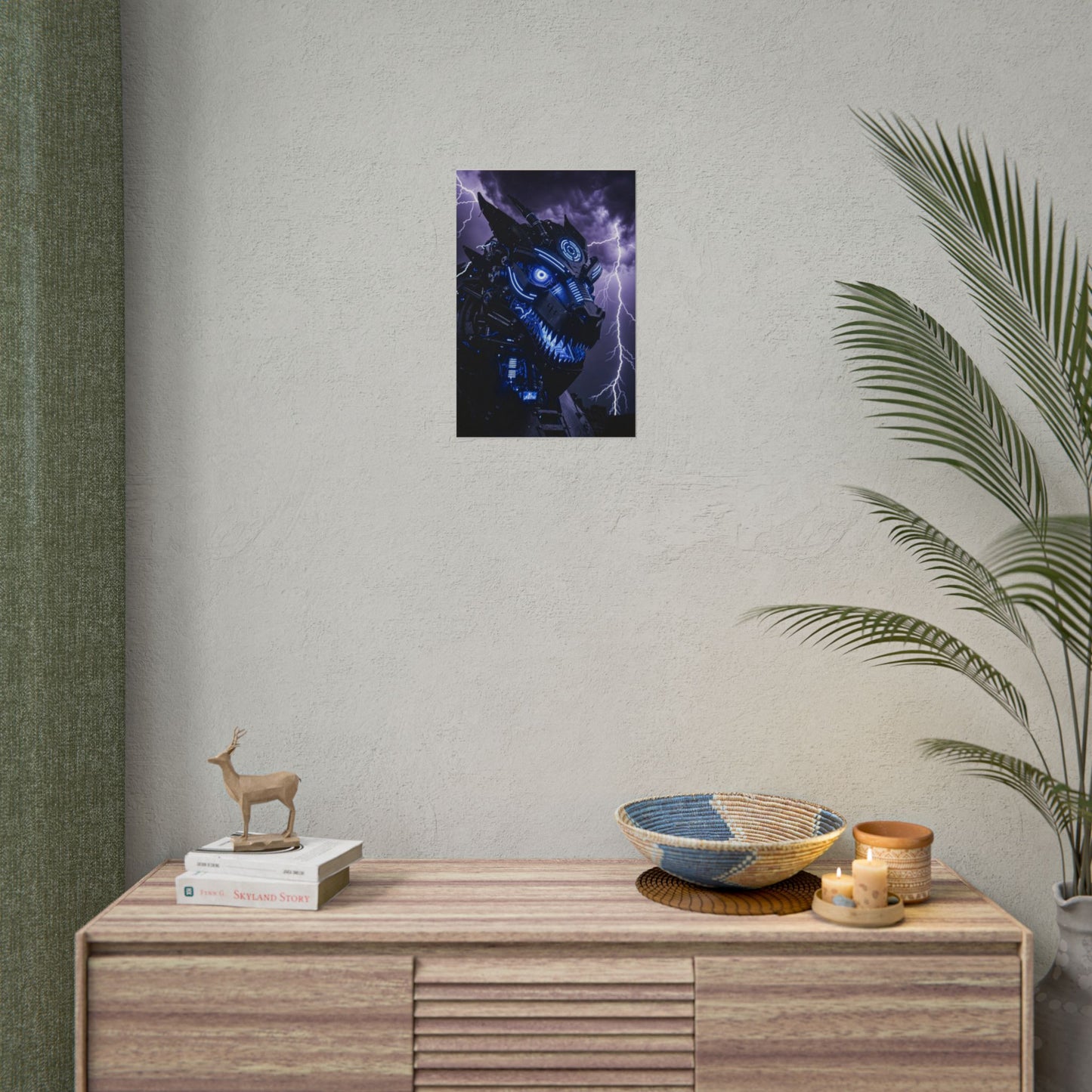 CyberDragon Storm Poster — Futuristic Mech Wolf Art Print (Rolled Poster)