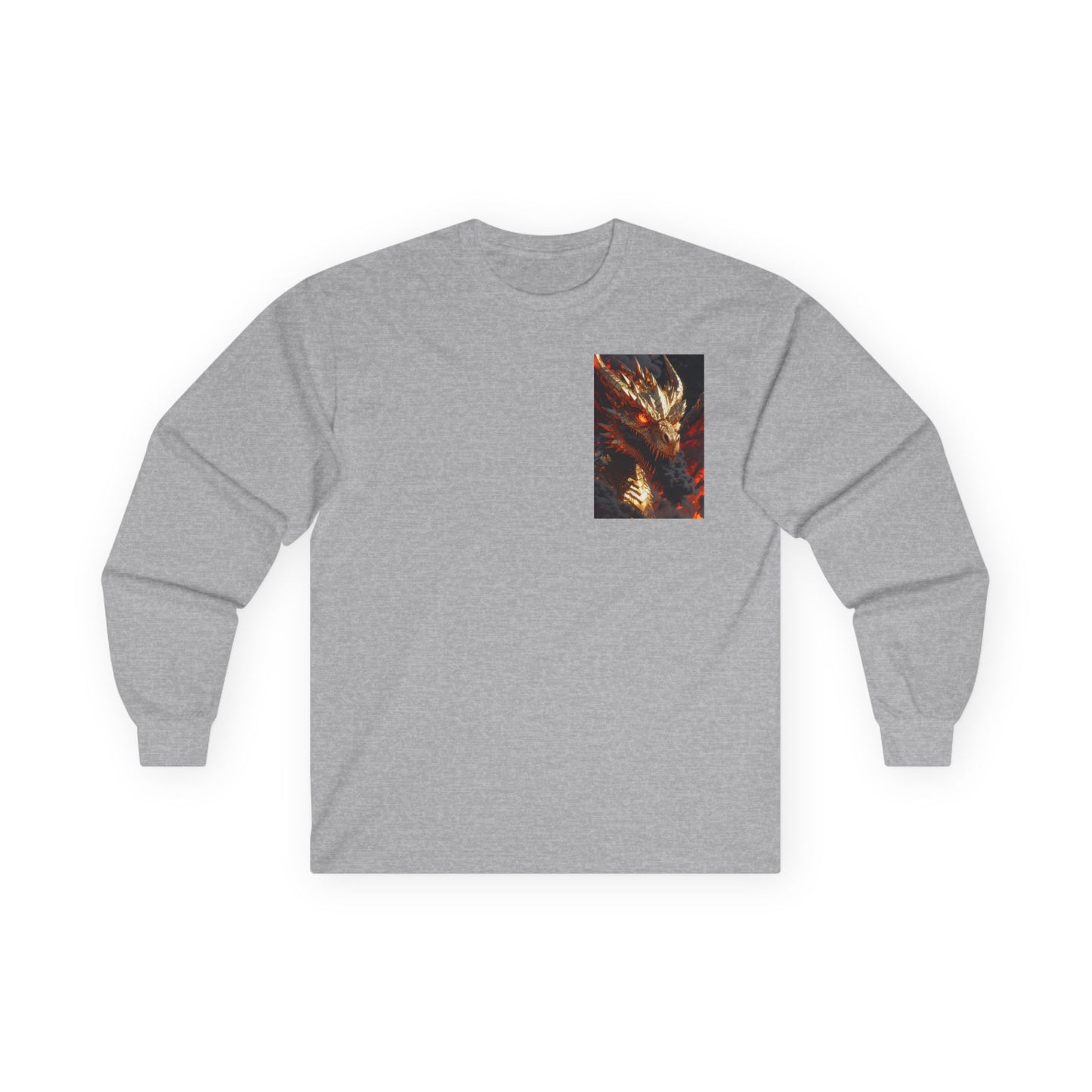 Dragon Flame Chest Graphic Long Sleeve Tee — Fiery Fantasy Shirt
