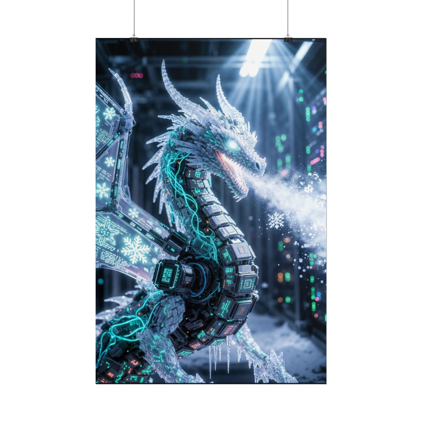 Rolled Poster — Cyber Ice Dragon Fantasy Art Print