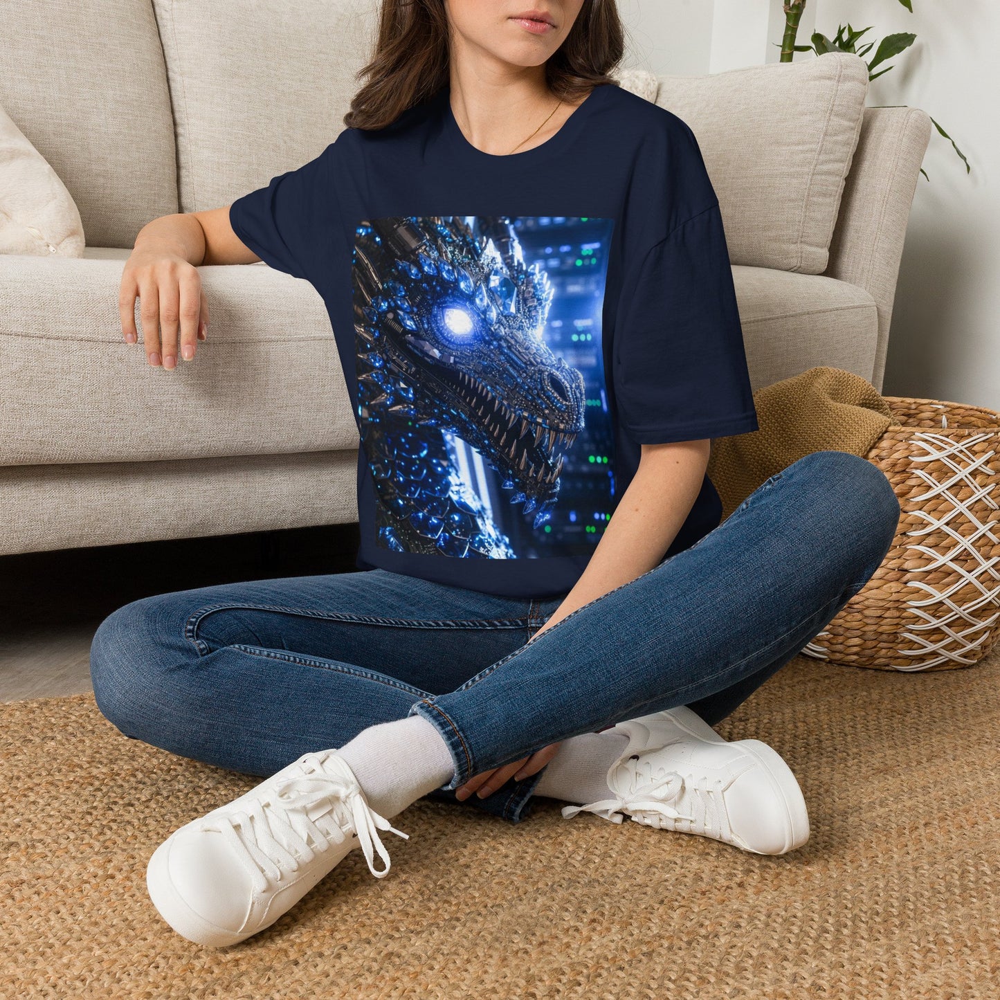 A Cyber Dragon Graphic T-Shirt — Futuristic Neon Dragon Design