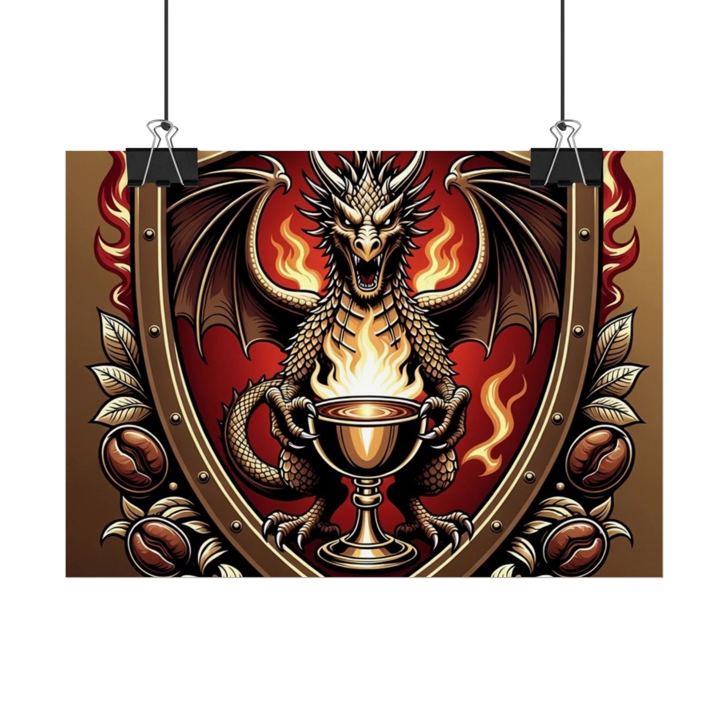 Dragon's Brew Poster — Fantasy Dragon Shield Artwork Rolled Poster