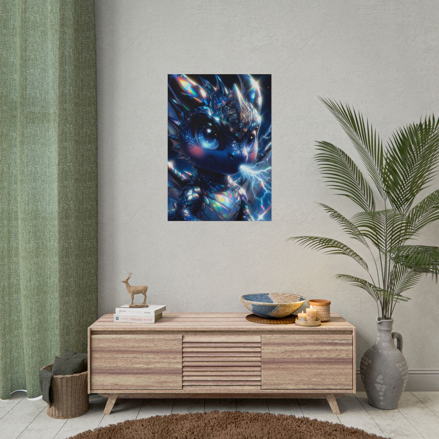 Shiny Blue Dragon Rolled Poster — Cute Electric Fantasy Wall Art