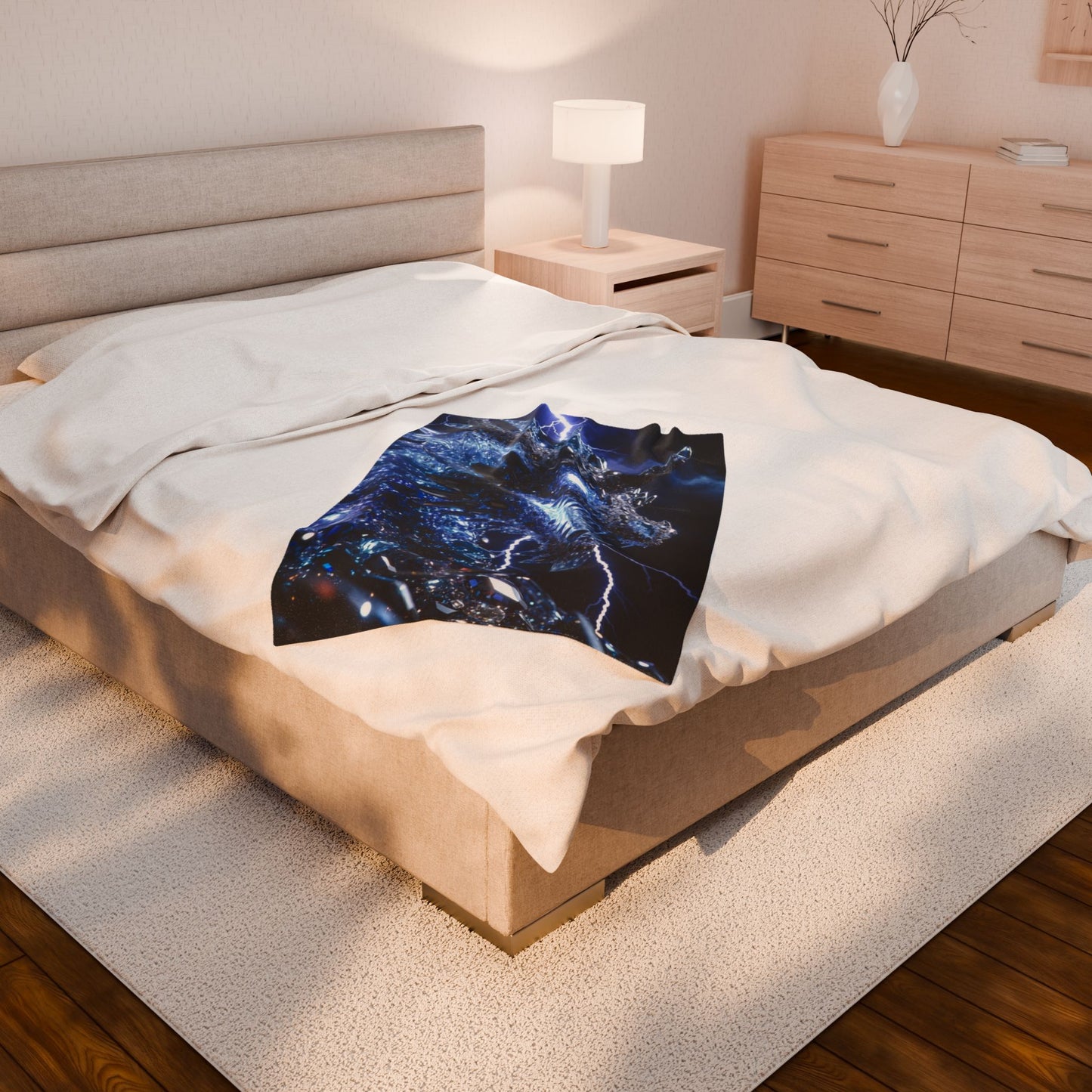 Dragon Lightning Velveteen Plush Blanket — Blue Crystal Dragon Throw for Fantasy Fans