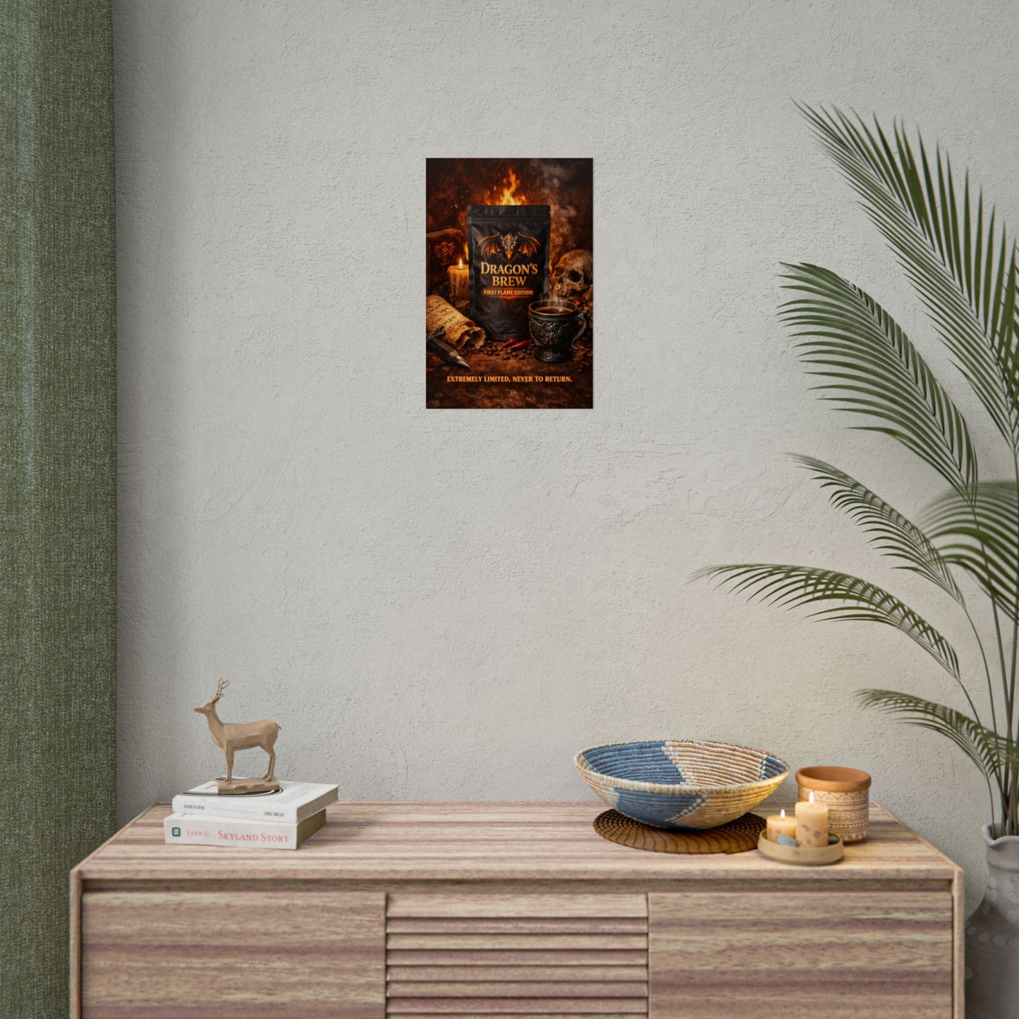 Rolled Poster — "Dragon's Brew: First Flame Edition" Fantasy Coffee Art Print