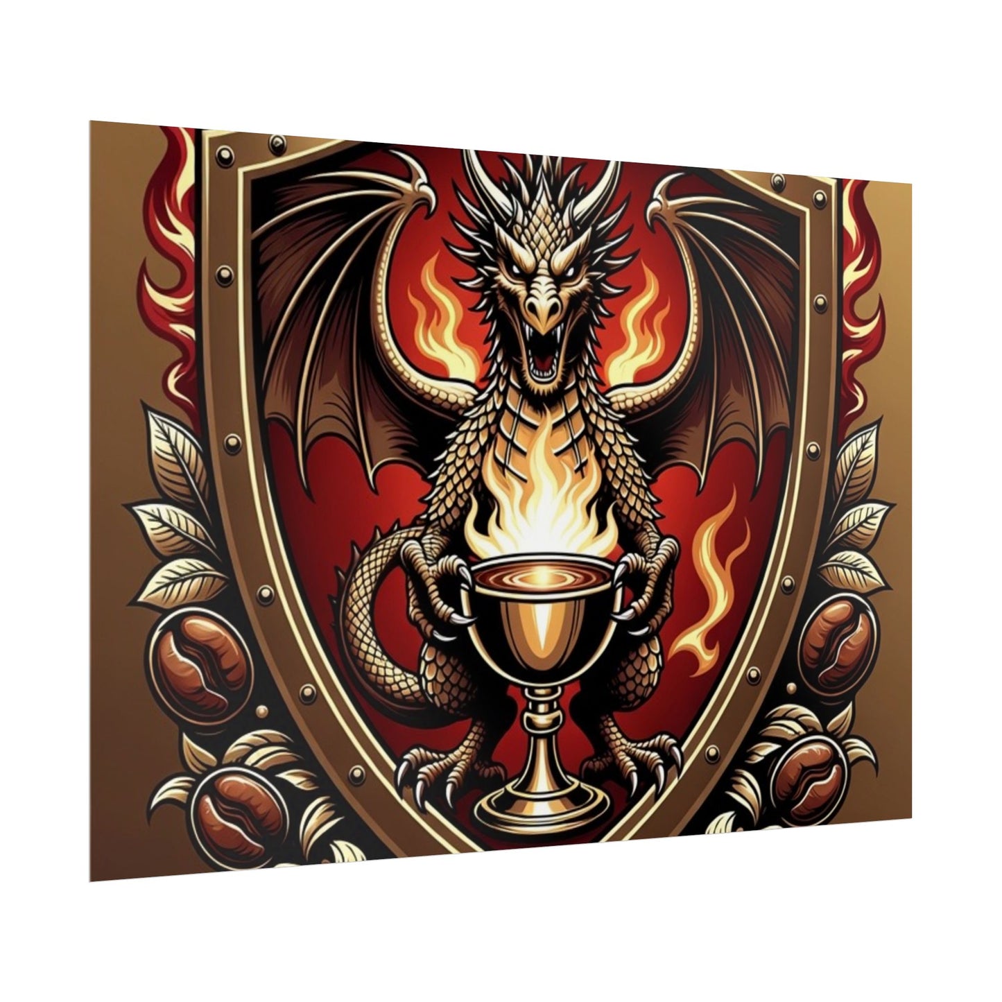 Dragon's Brew Poster — Fantasy Dragon Shield Artwork Rolled Poster