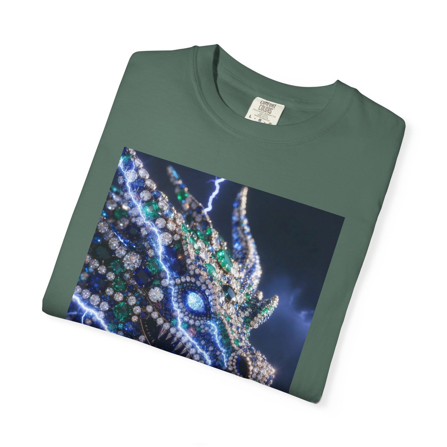Dragon Lightning Graphic T-Shirt — Jewel-Studded Dragon Design