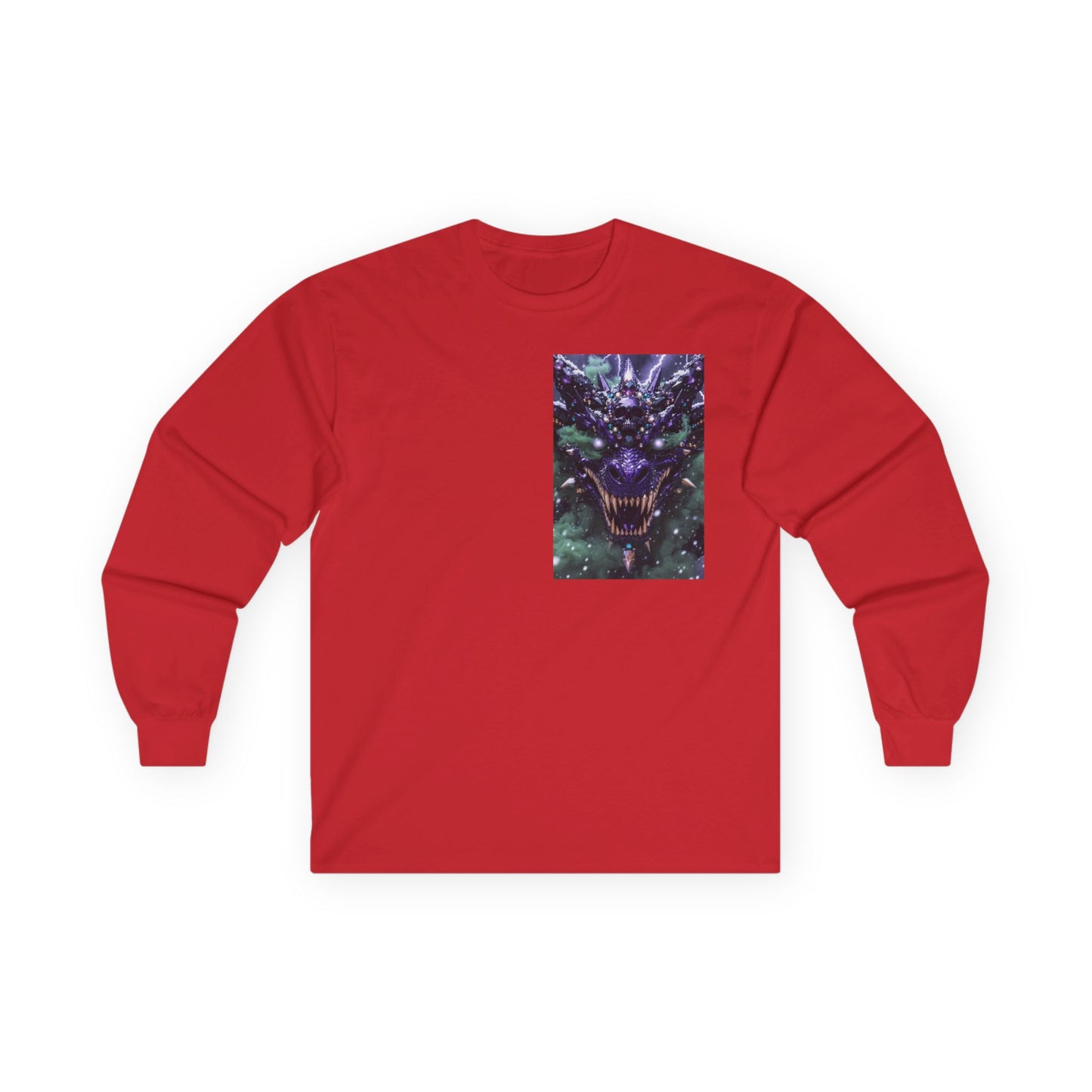 Dragon Skull Face Long Sleeve Tee — Dark Fantasy Chest Graphic