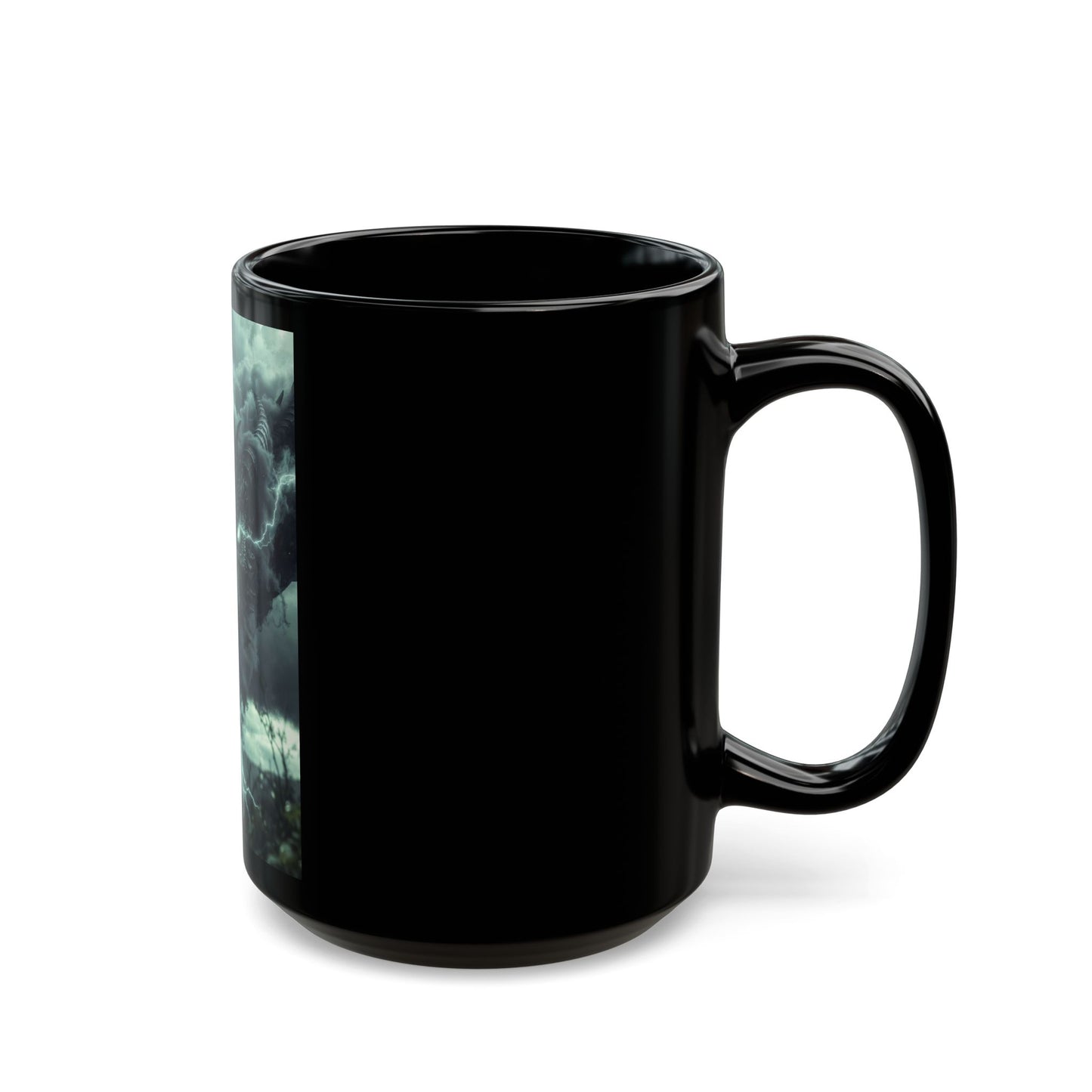 Dragon Storm Black Coffee Mug — Dark Fantasy Dragon Illustration (11oz & 15oz)