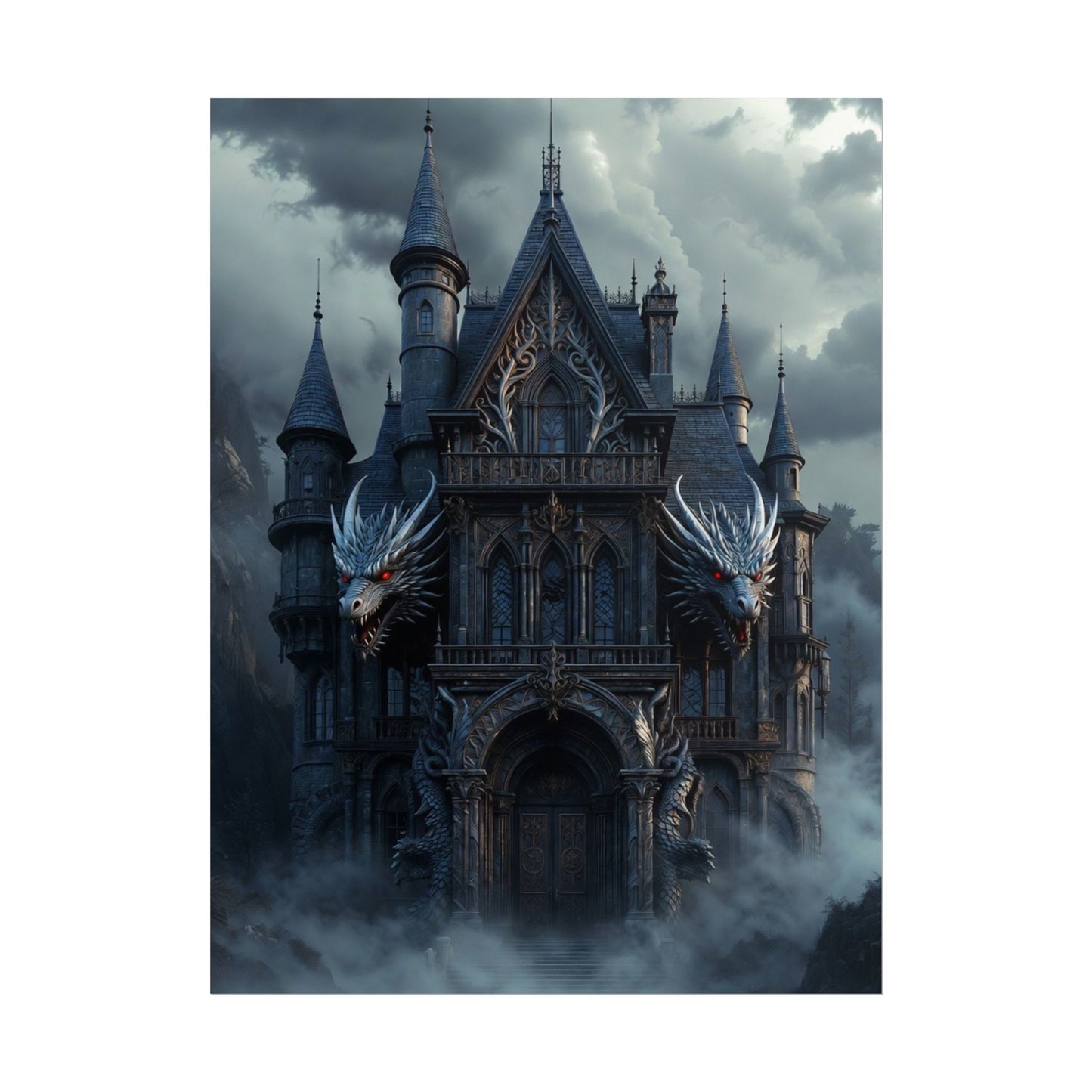 Gothic Dragon Castle Rolled Poster — Dark Fantasy Wall Art