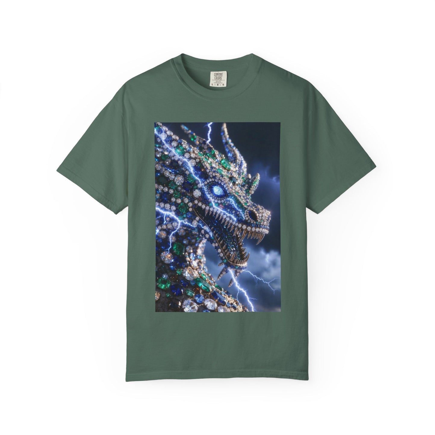 Dragon Lightning Graphic T-Shirt — Jewel-Studded Dragon Design