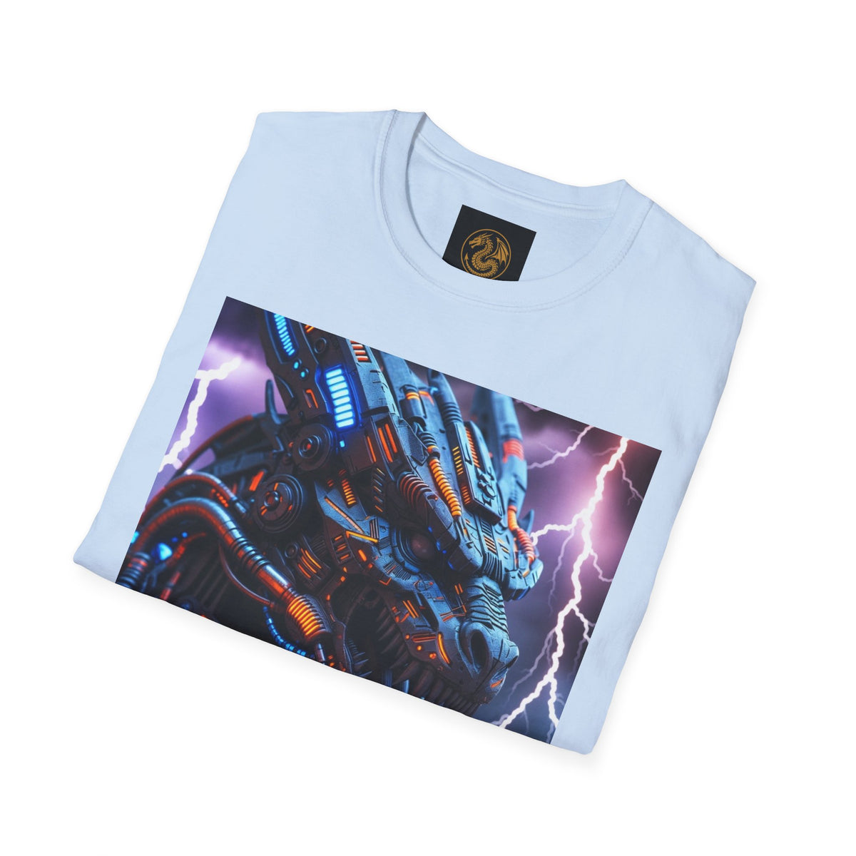 A Cyber Dragon T‑Shirt — Neon Mech Dragon with Lightning Graphic