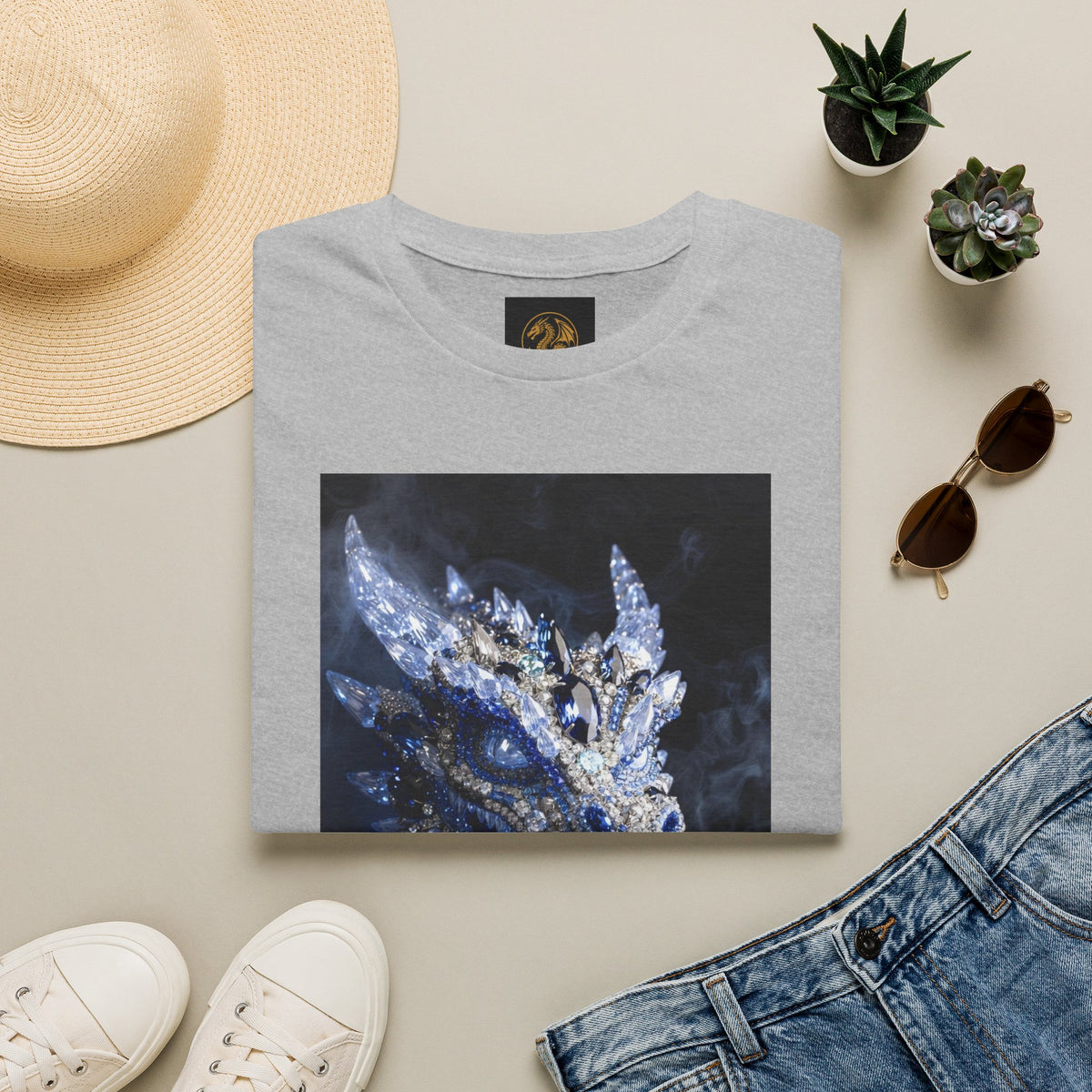 A Crystal Dragon Portrait T-Shirt — Mystical Blue Dragon Art Tee