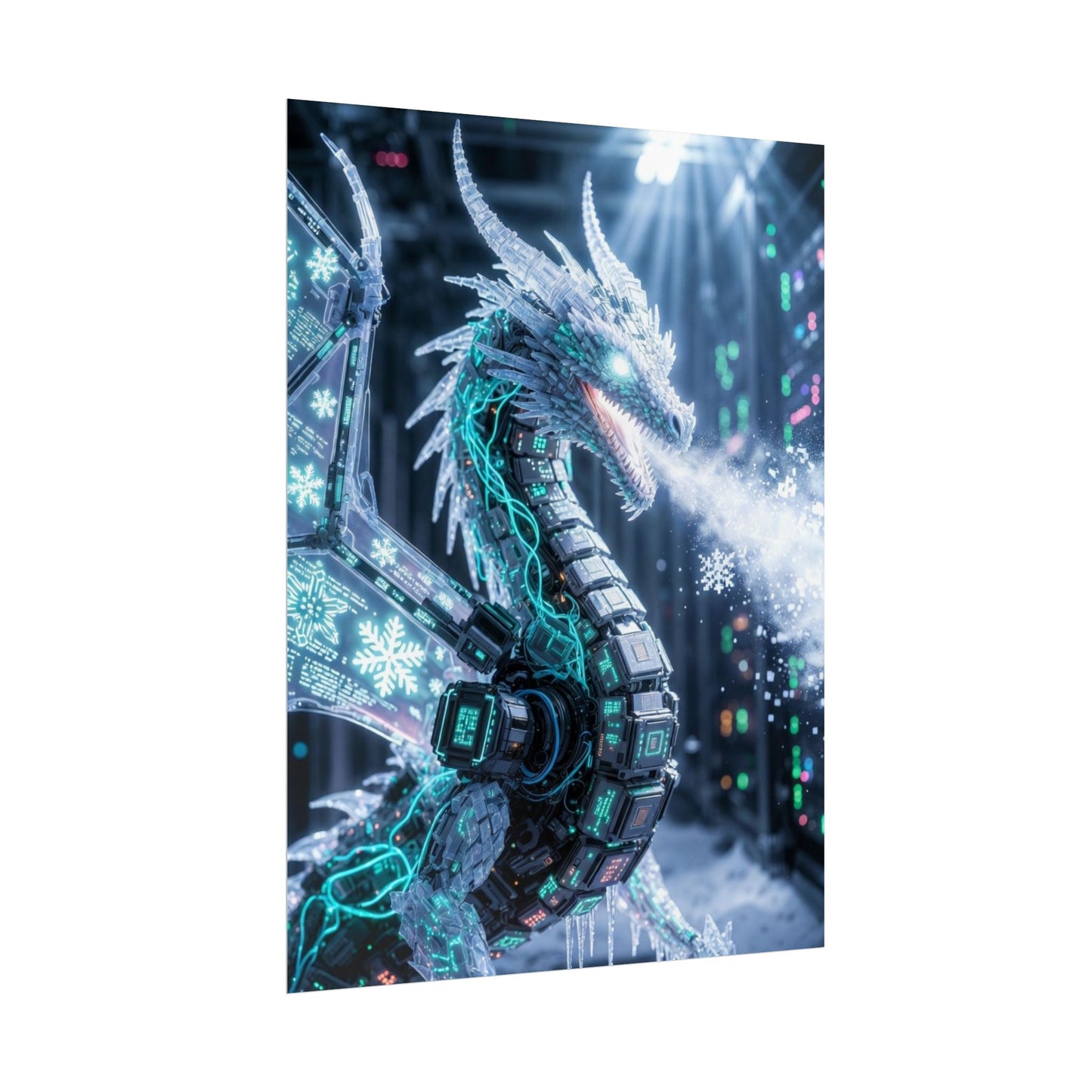 Rolled Poster — Cyber Ice Dragon Fantasy Art Print