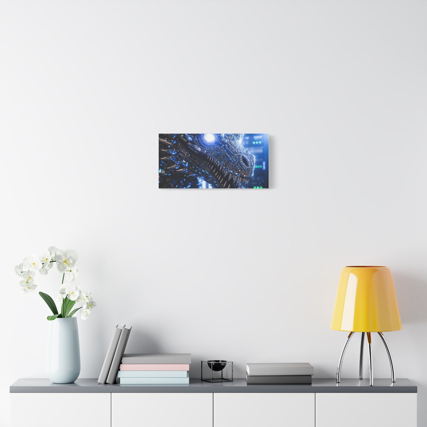Cyber Dragon Canvas Print — Futuristic Metallic Dragon Wall Art