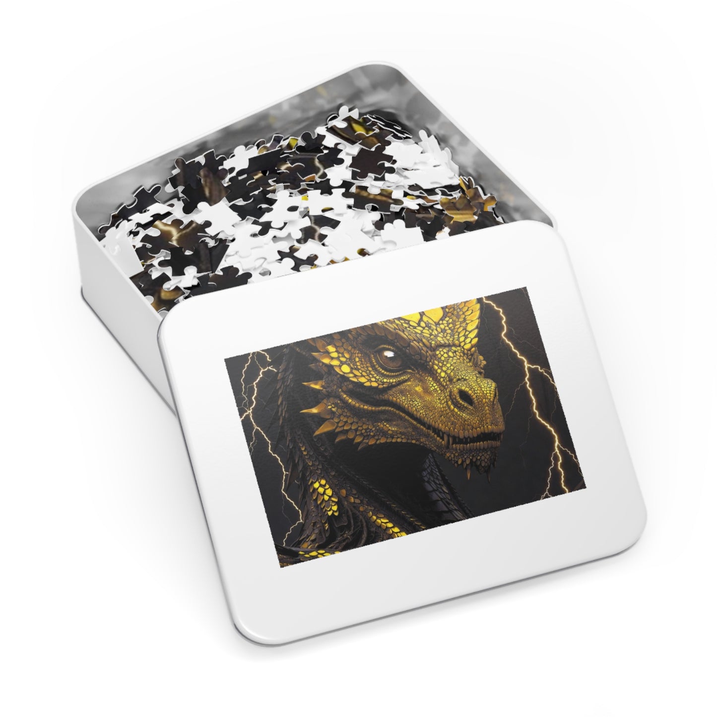 Dragon Gem Jigsaw Puzzle with Tin, Fantasy Puzzle, Kids Activities, Gifts for Game Lovers, Unique Collectible Piece