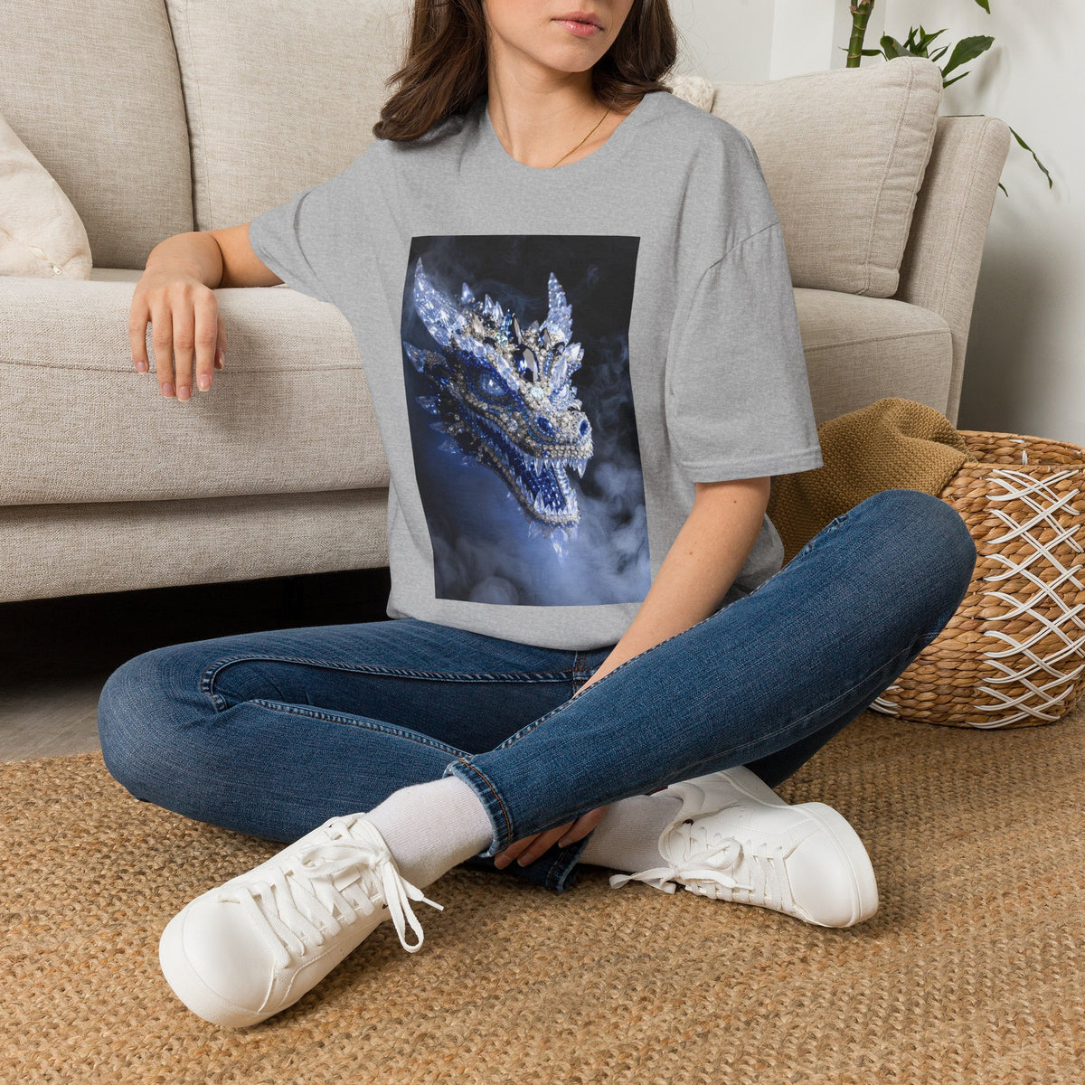 A Crystal Dragon Portrait T-Shirt — Mystical Blue Dragon Art Tee