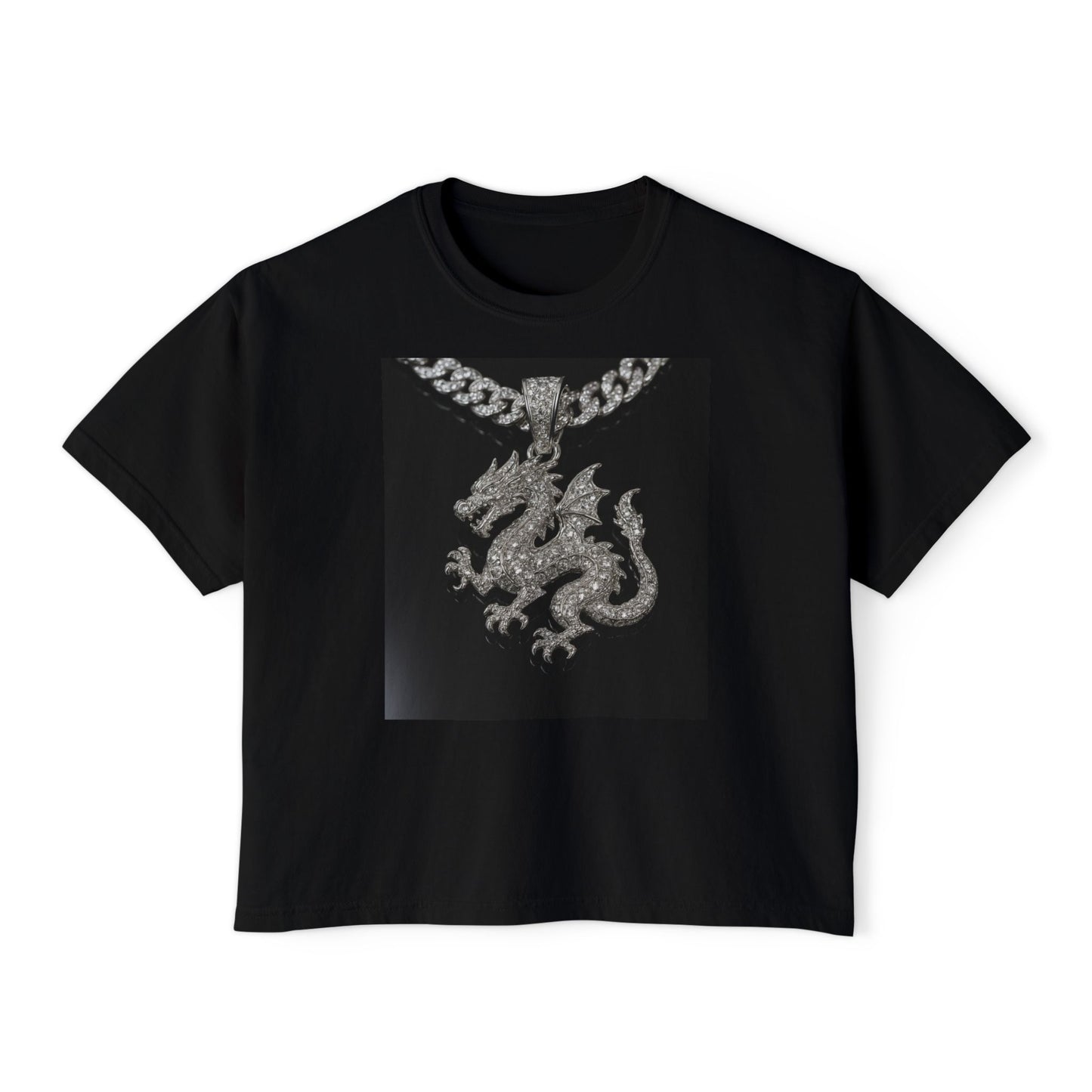 A Divine Diamond Dragon Pendant Graphic Women's Boxy Tee, Casual T-Shirt, Trendy Fashion, Streetwear Style, Unique Gift for Her, Everyday Wear