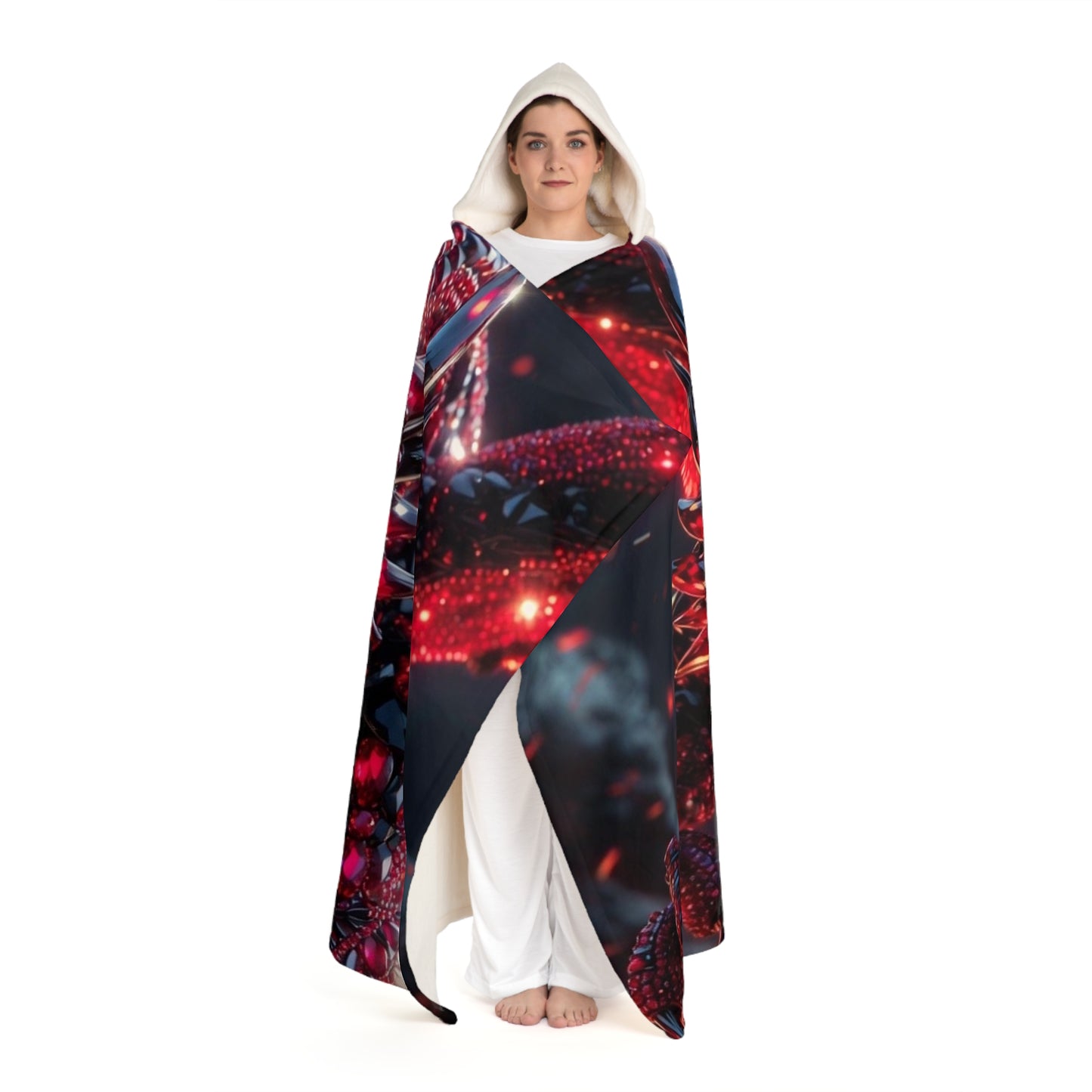 Holiday Sparkle Hooded Sherpa Blanket — Red Glitter Ribbon Cozy Throw
