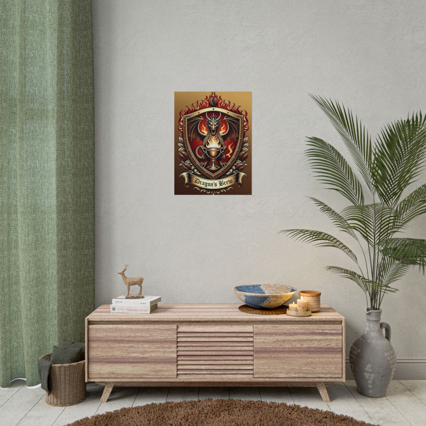 Dragon's Brew Poster — Fantasy Dragon Shield Artwork Rolled Poster