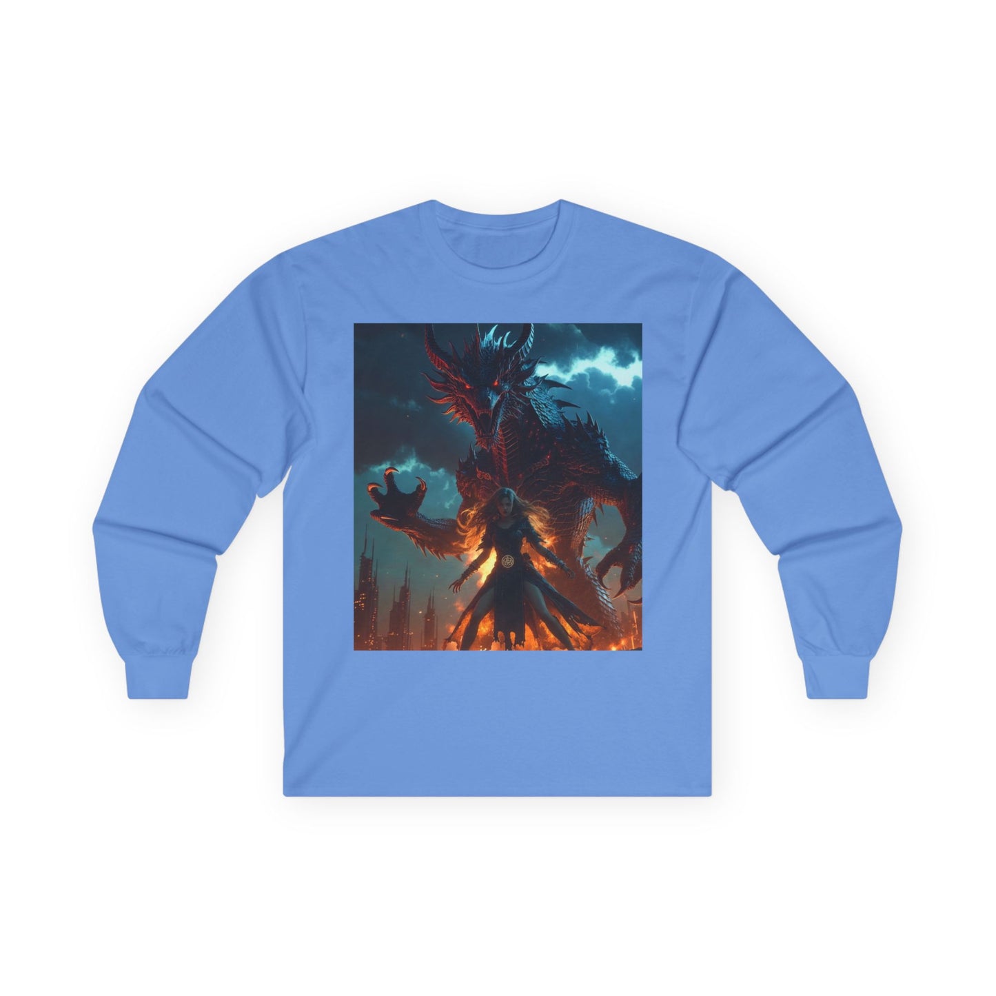 Dragon of Flame Long Sleeve Tee — Dark Fantasy Fire Demon Artwork