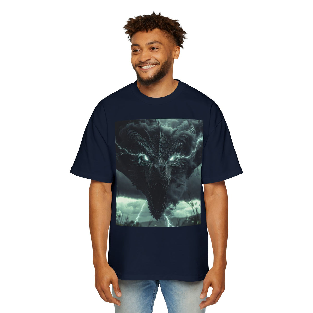A Storm Dragon Graphic Tee — Dark Fantasy Oversized Men's T-Shirt