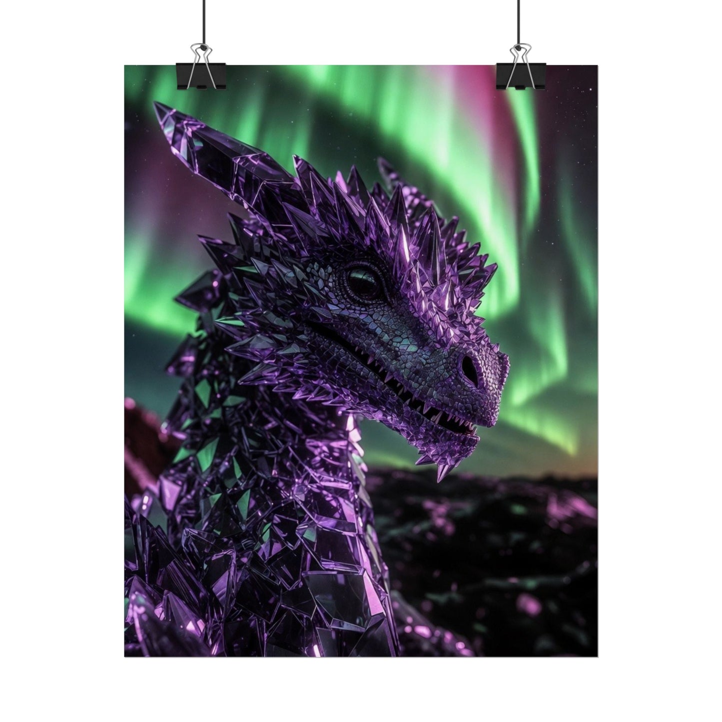 Aurora Dragon Rolled Poster — Purple Crystal Dragon Wall Art