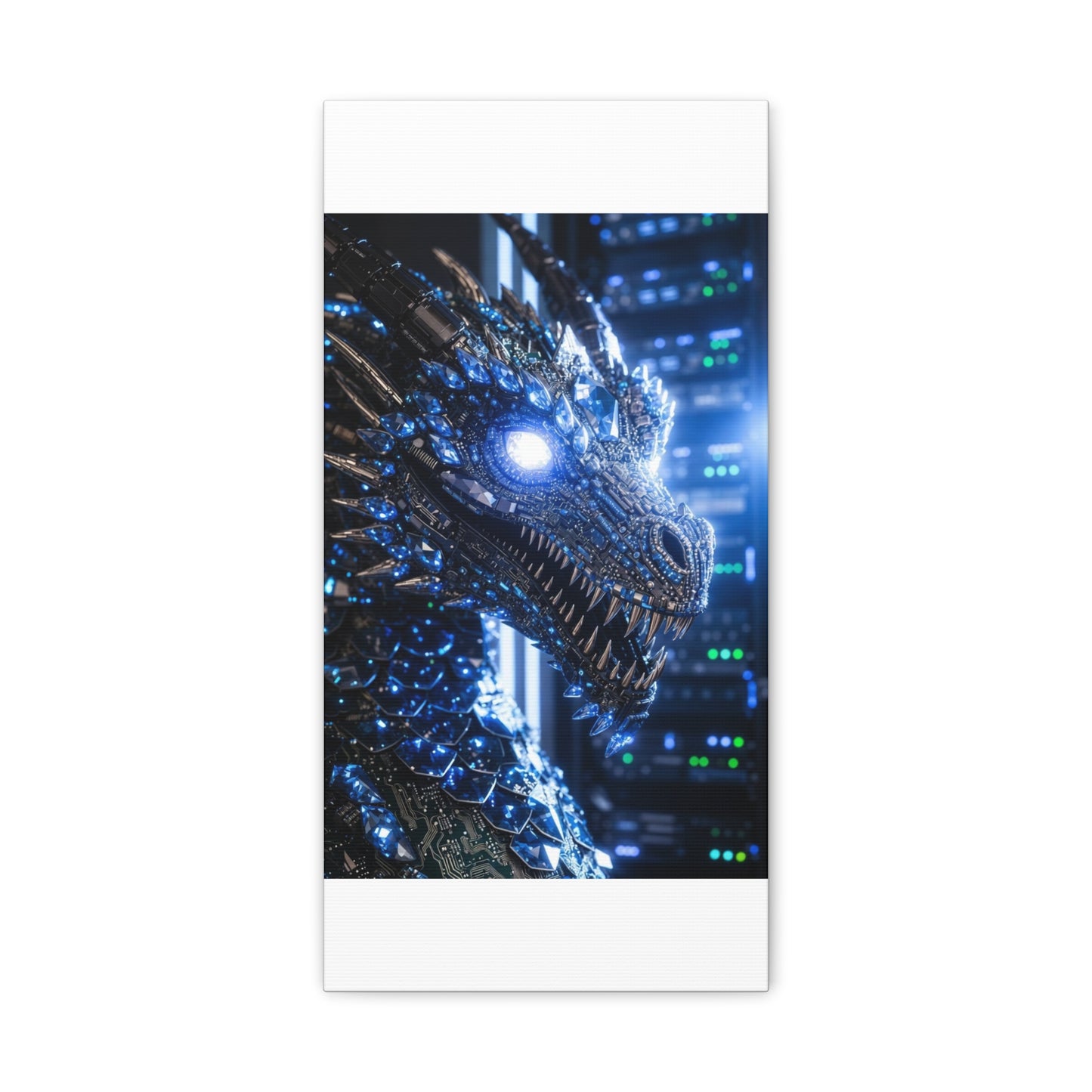 Cyber Dragon Canvas Print — Futuristic Metallic Dragon Wall Art