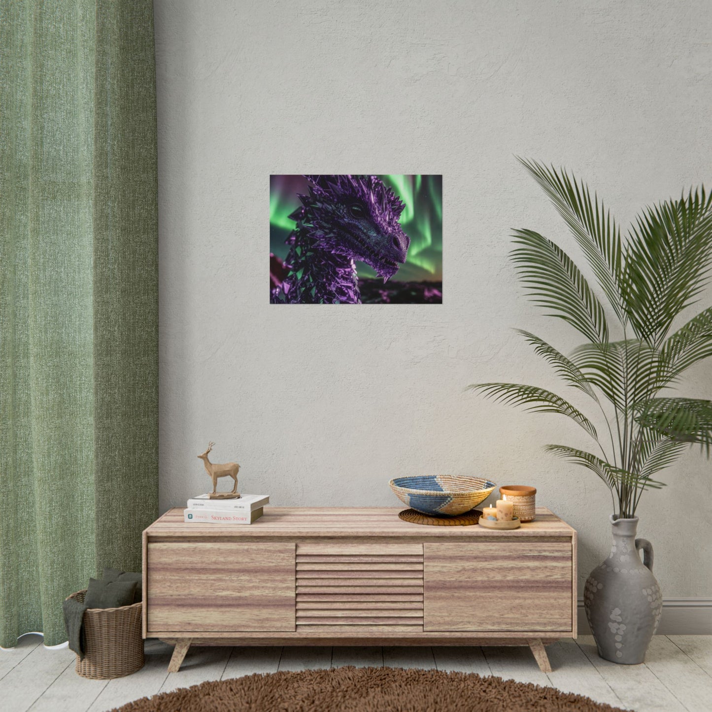 Aurora Dragon Rolled Poster — Purple Crystal Dragon Wall Art