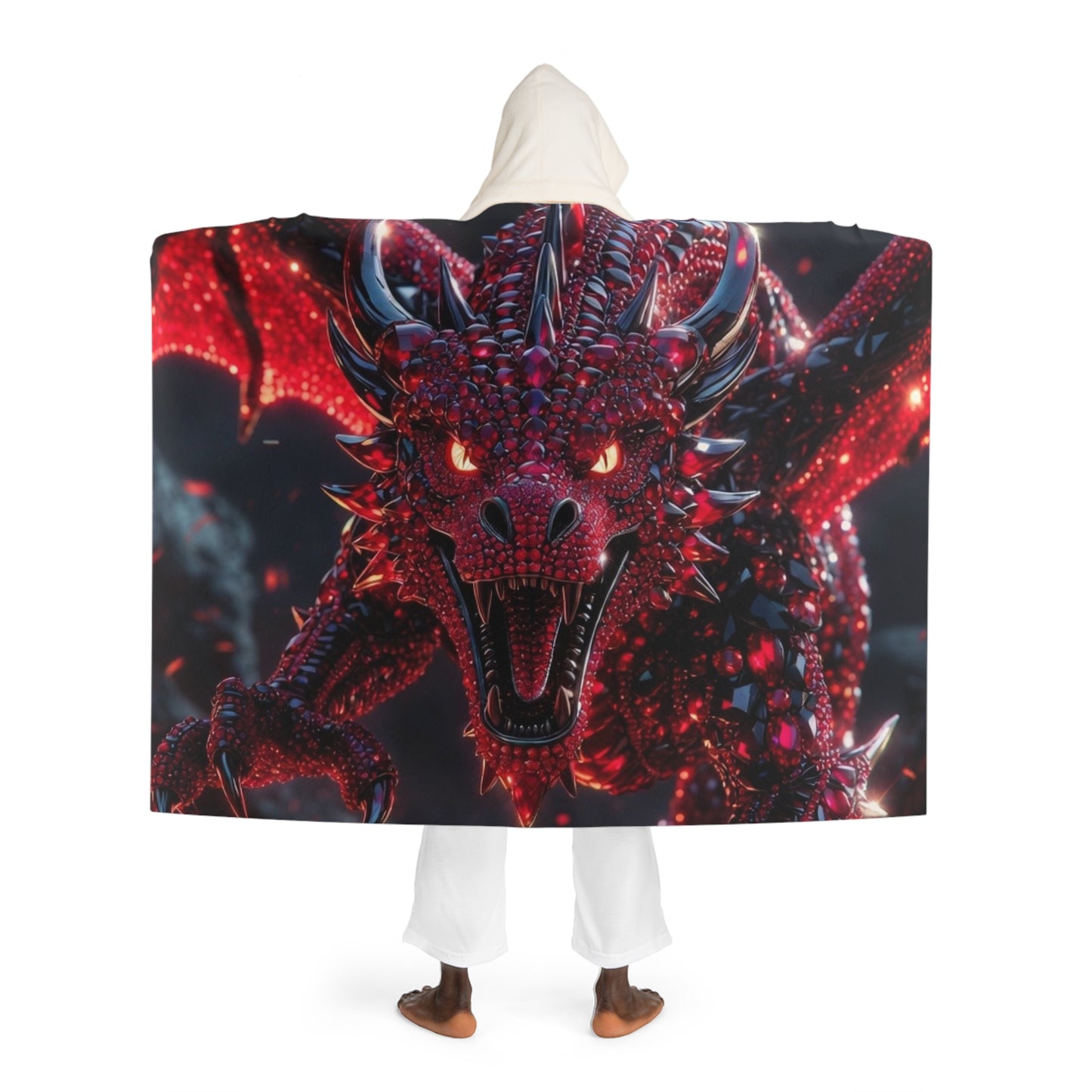 Holiday Sparkle Hooded Sherpa Blanket — Red Glitter Ribbon Cozy Throw