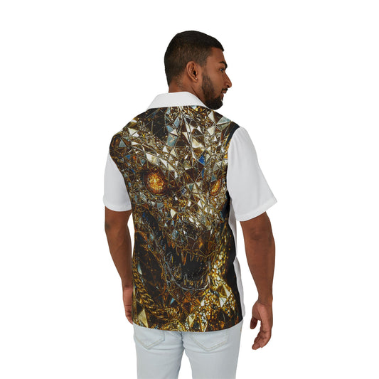 Galactic Dragon Hawaiian Camp Shirt, Beach Vacation Shirt, Summer Party Attire, Men's Tropical Shirt, Unique Print Camp Shirt