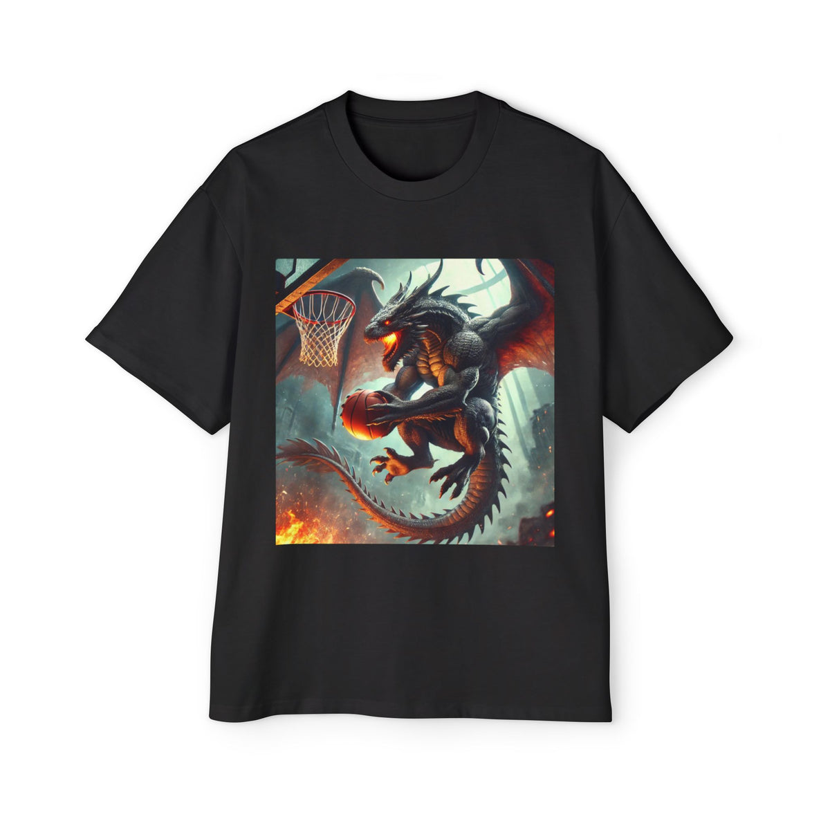 A Men's Fantasy Dragon Basketball Tee - Oversized Graphic Shirt, Streetwear Style, Casual Outfit, Gift for Him, Unique Art Tee