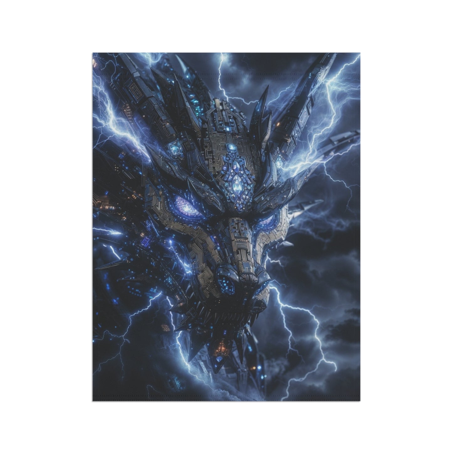 Electric Dragon Garden Flag — Stormy Blue Fantasy House Banner