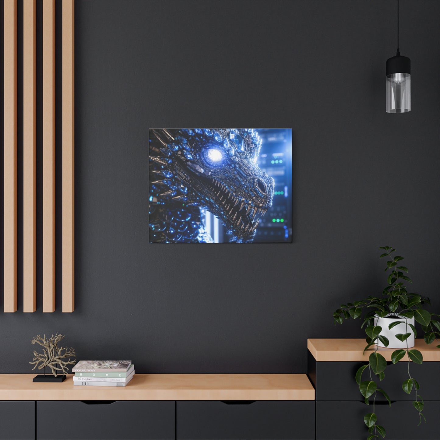 Cyber Dragon Canvas Print — Futuristic Metallic Dragon Wall Art