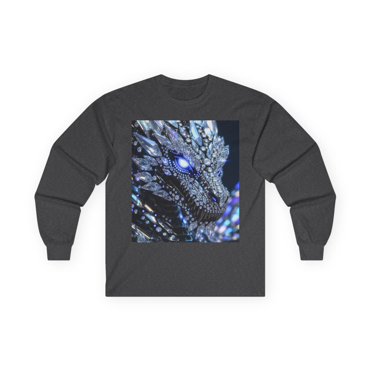 Dragon Art Long Sleeve Tee — Blue Crystal Dragon Graphic