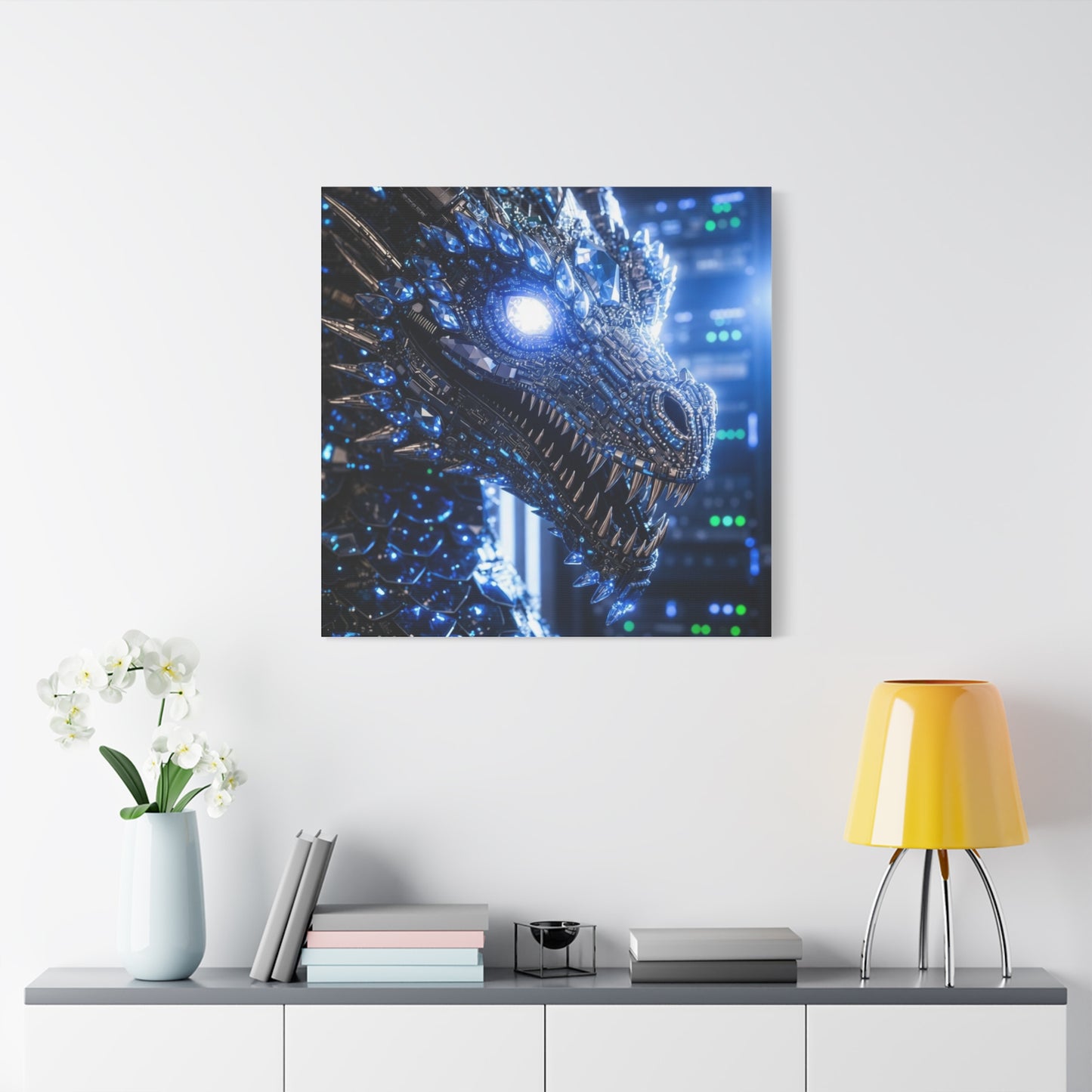 Cyber Dragon Canvas Print — Futuristic Metallic Dragon Wall Art