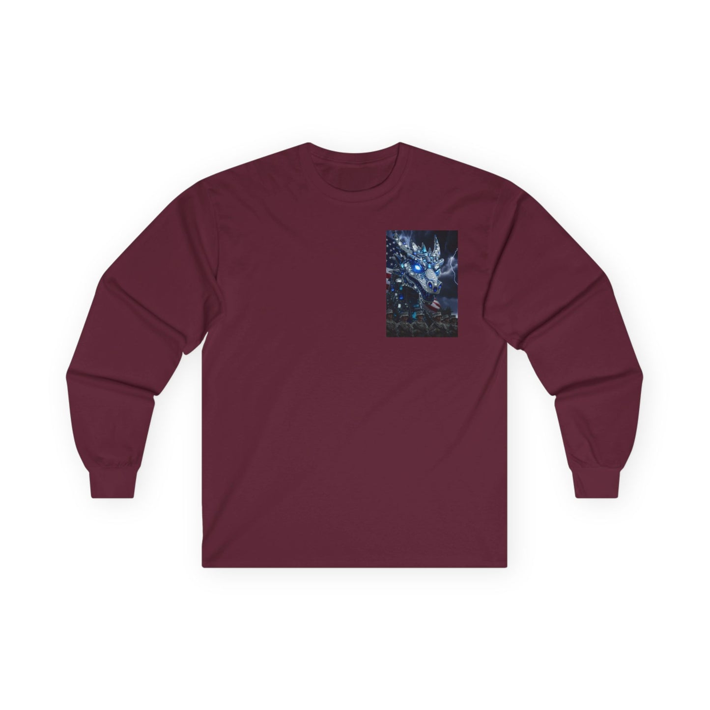 Mystic Blue Dragon Long Sleeve Tee — Night Forest Animal Graphic