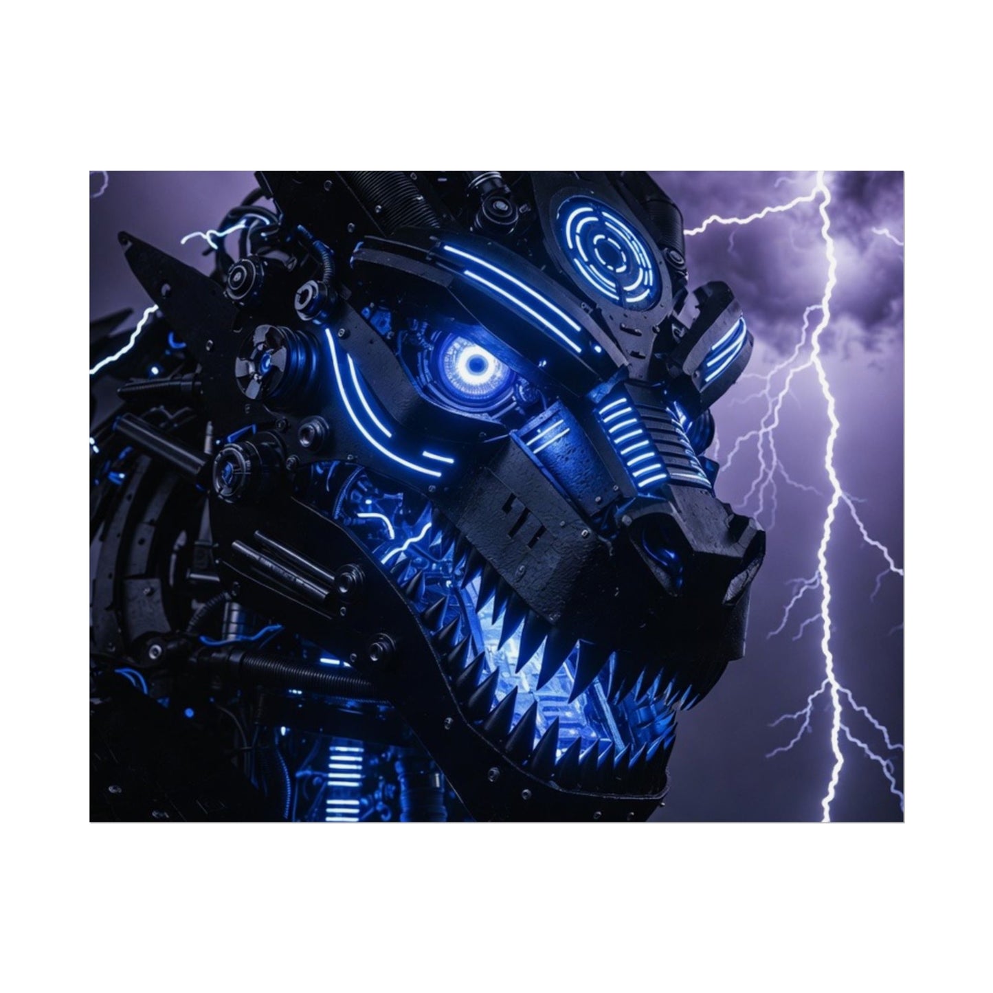 CyberDragon Storm Poster — Futuristic Mech Wolf Art Print (Rolled Poster)