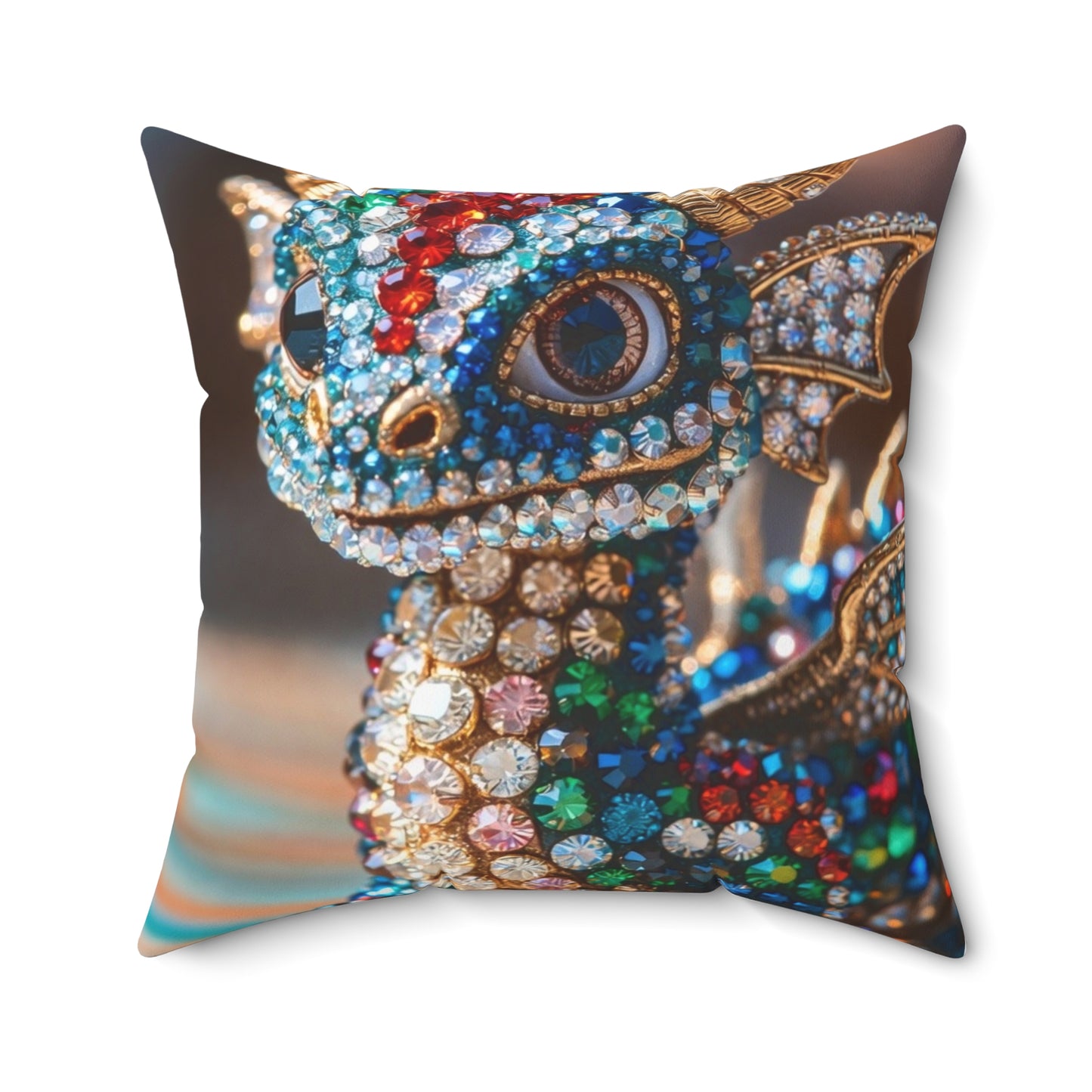 Jeweled Dragon Decorative Pillow — Rhinestone Embellished Accent Cushion