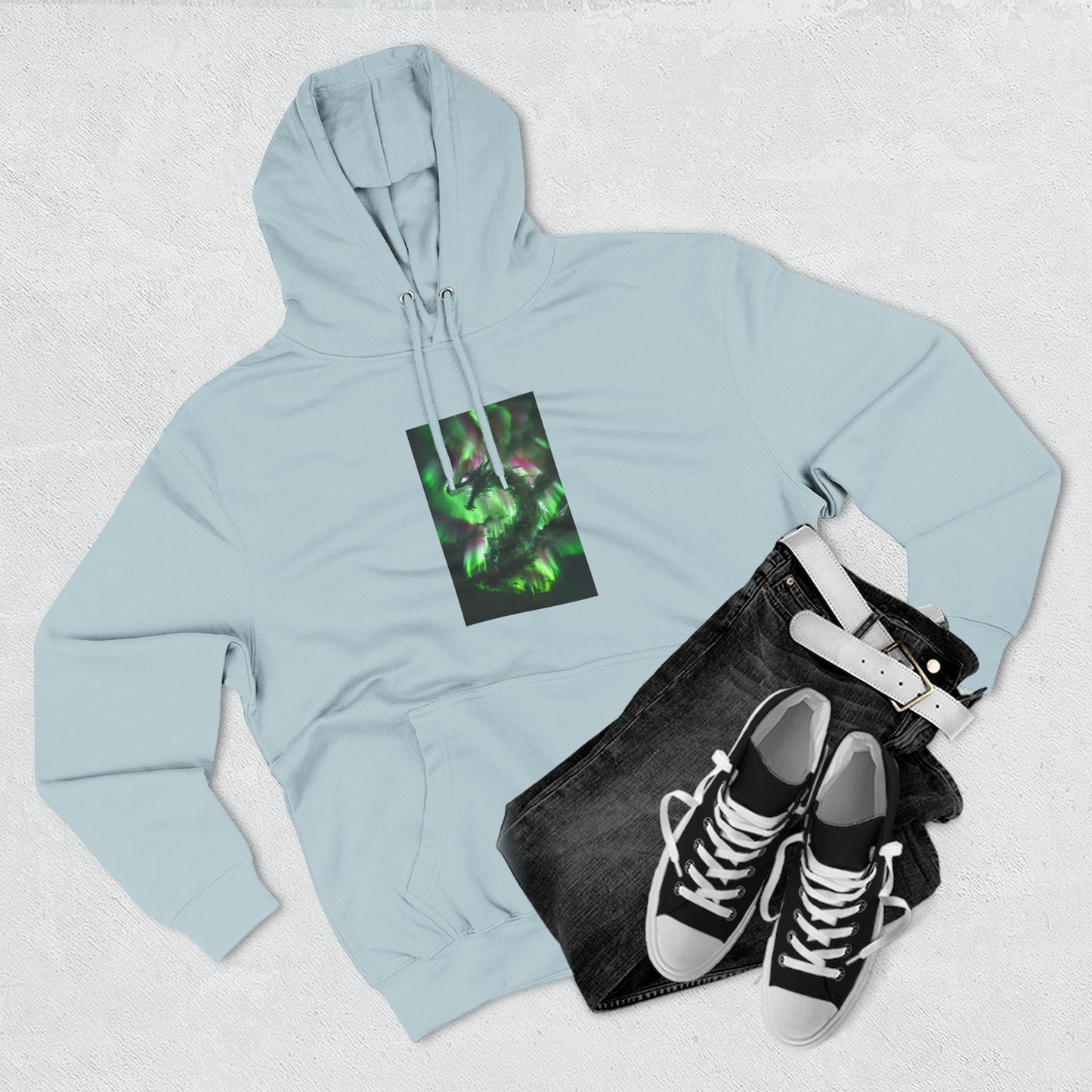 Green Nebula Abstract Hoodie — Aurora Swirl Fleece Pullover