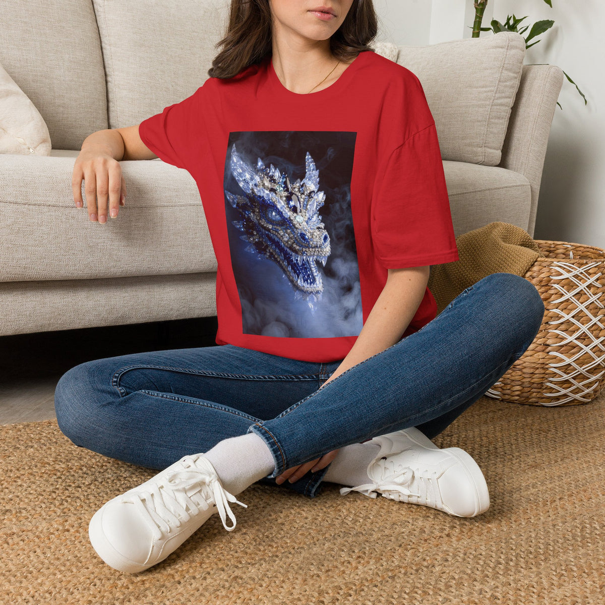 A Crystal Dragon Portrait T-Shirt — Mystical Blue Dragon Art Tee