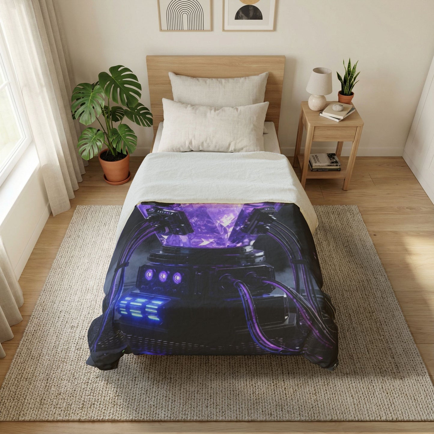 Purple Crystal Core Duvet Cover – Sci‑Fi Gem Bedspread