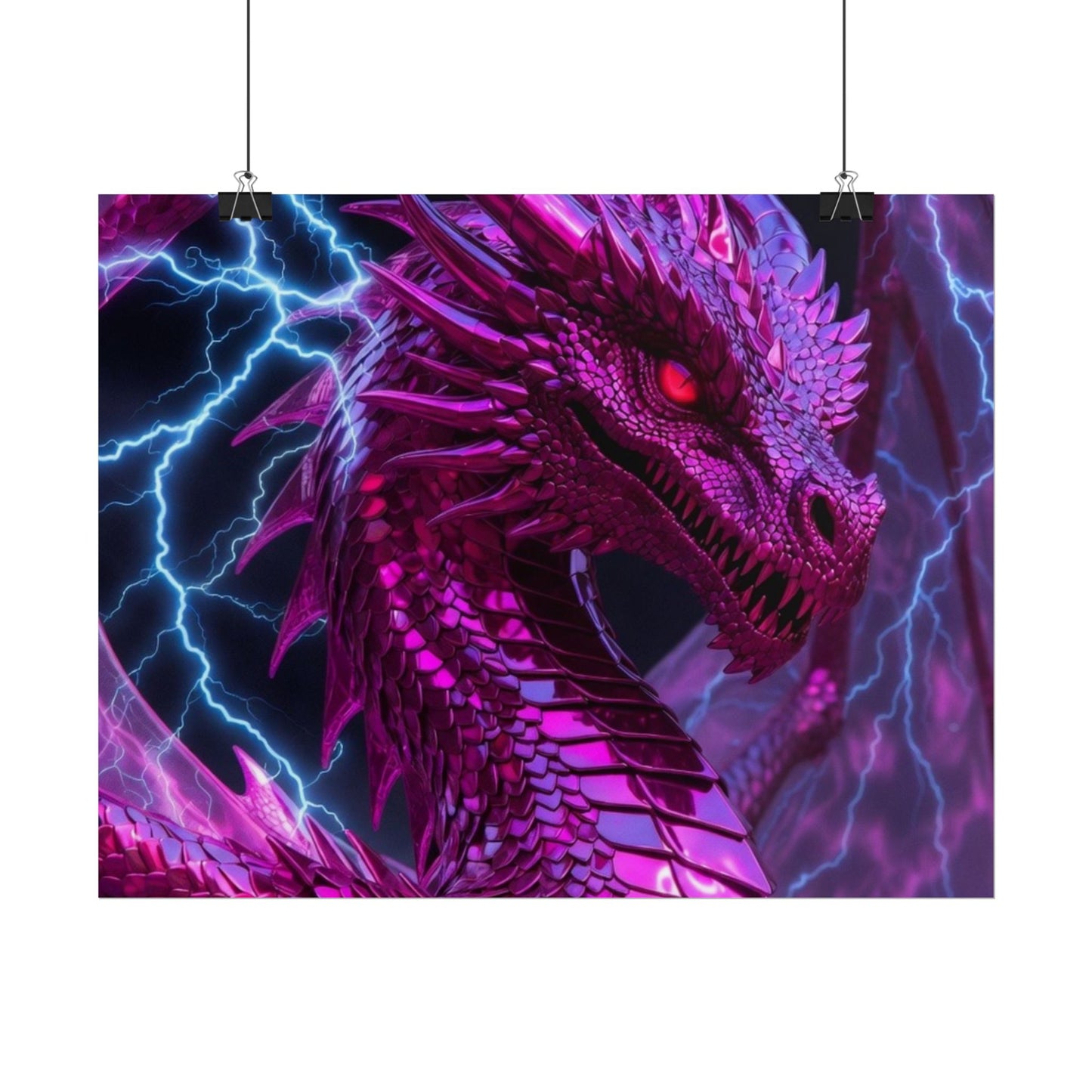 Pink Electric Dragon Poster — Fantasy Wall Art Rolled Poster