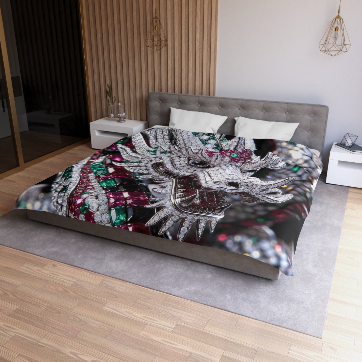 Dragon Jewel Microfiber Duvet Cover — Sparkling Gemstone Dragon Bedding
